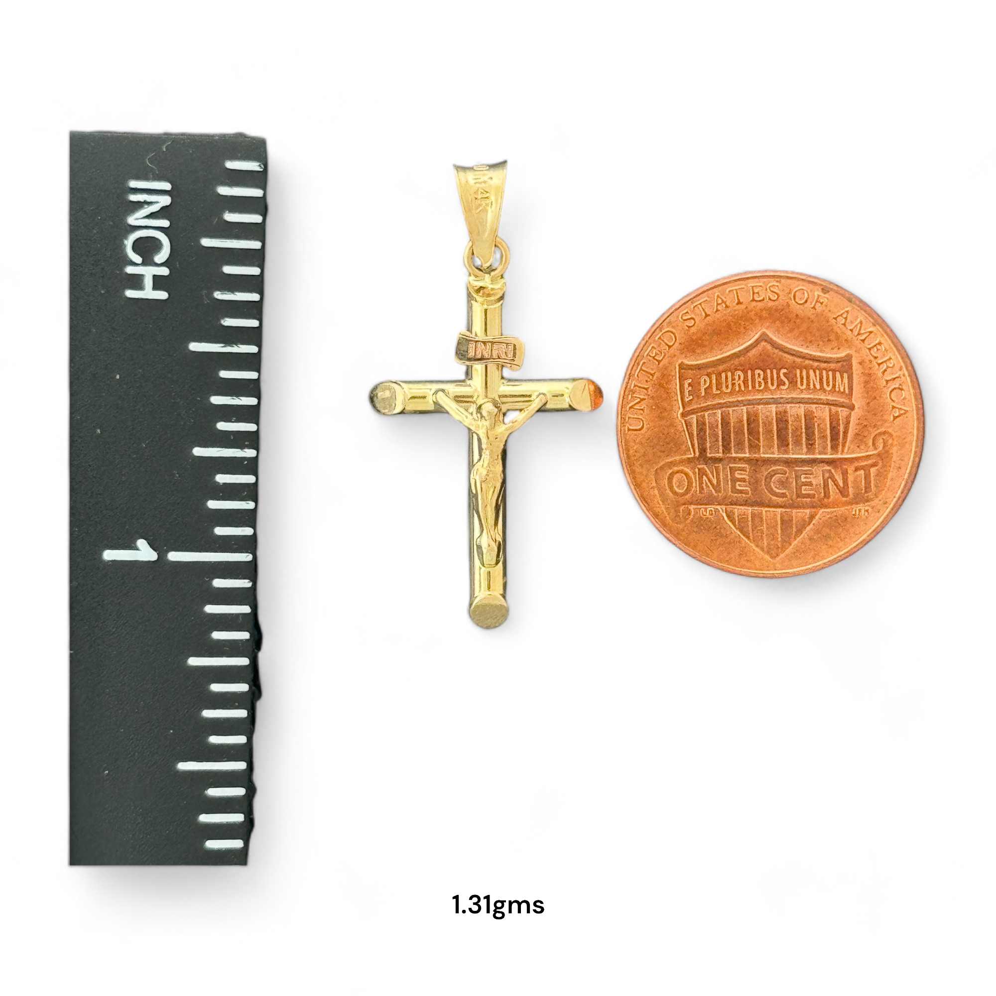 14KT Gold Crucifix Cross Pendant with Sparkling Cubic Zirconia Stones - Elegant Religious Jewelry