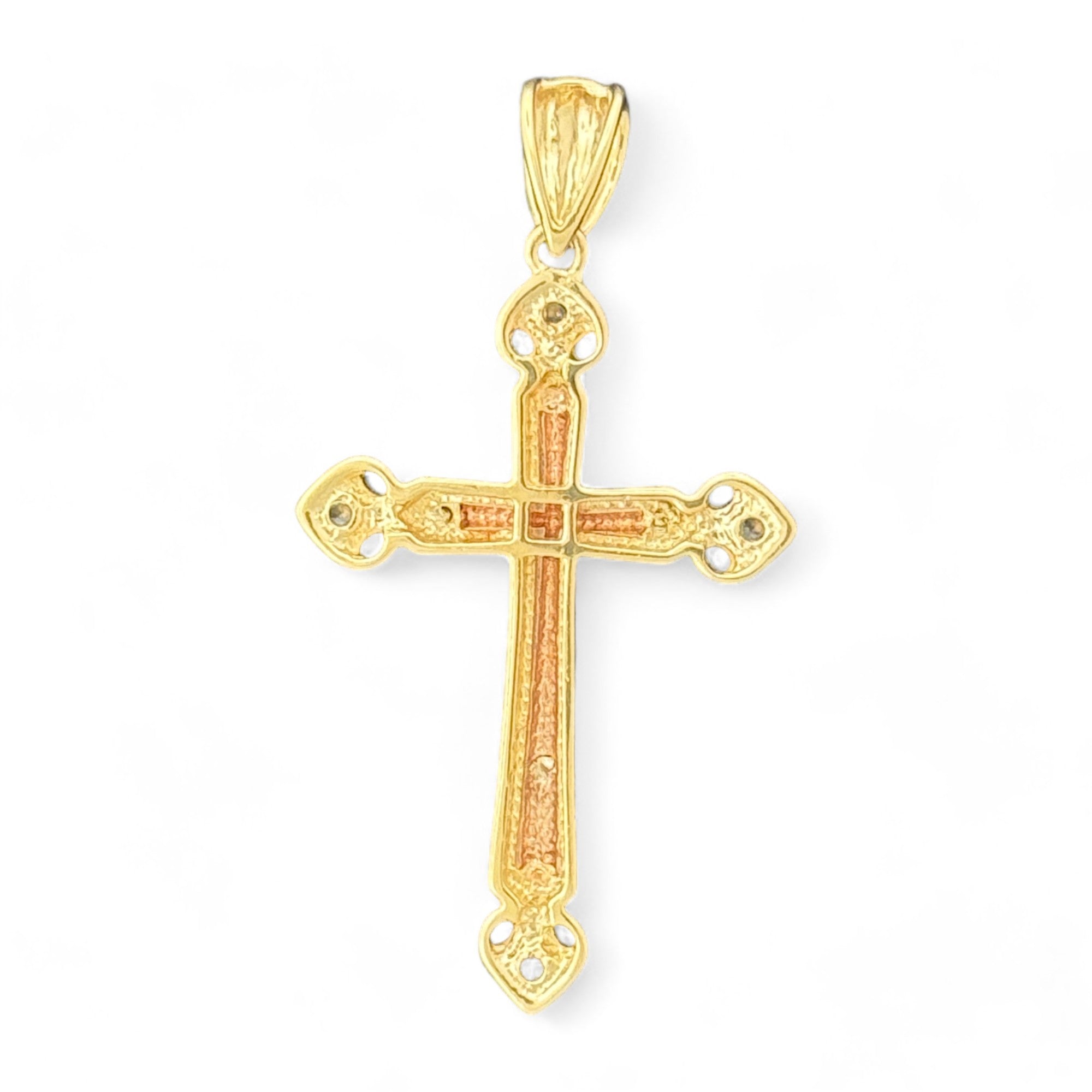 14KT Gold Crucifix Cross Pendant with Sparkling Cubic Zirconia Stones - Elegant Religious Jewelry