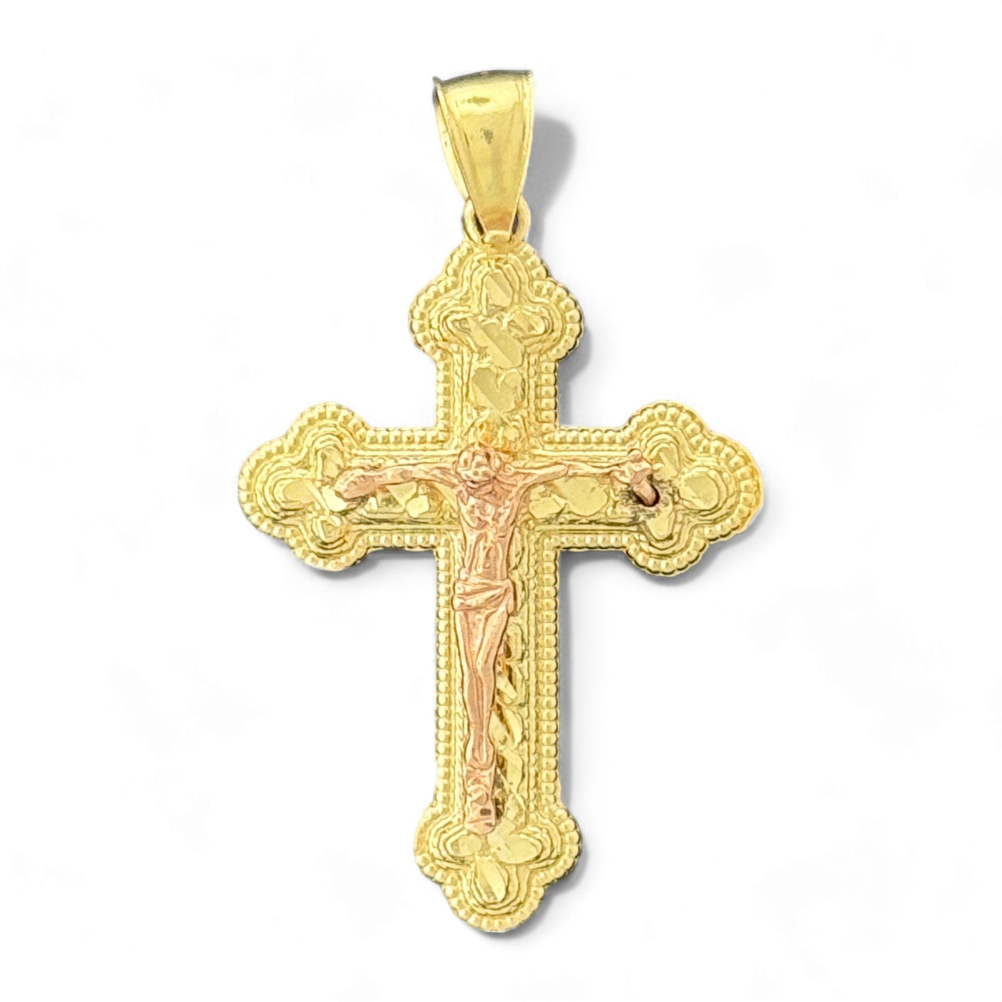 14KT Gold Crucifix Cross Pendant with Sparkling Cubic Zirconia Stones - Elegant Religious Jewelry