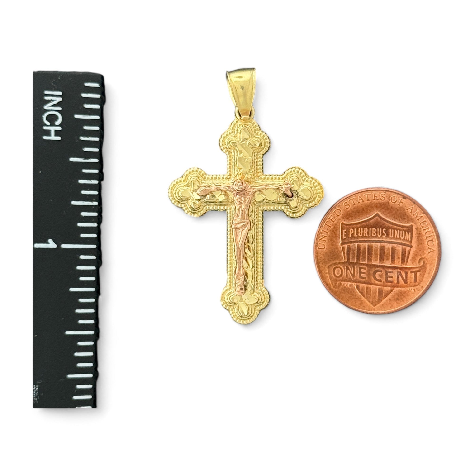 14KT Gold Crucifix Cross Pendant with Sparkling Cubic Zirconia Stones - Elegant Religious Jewelry