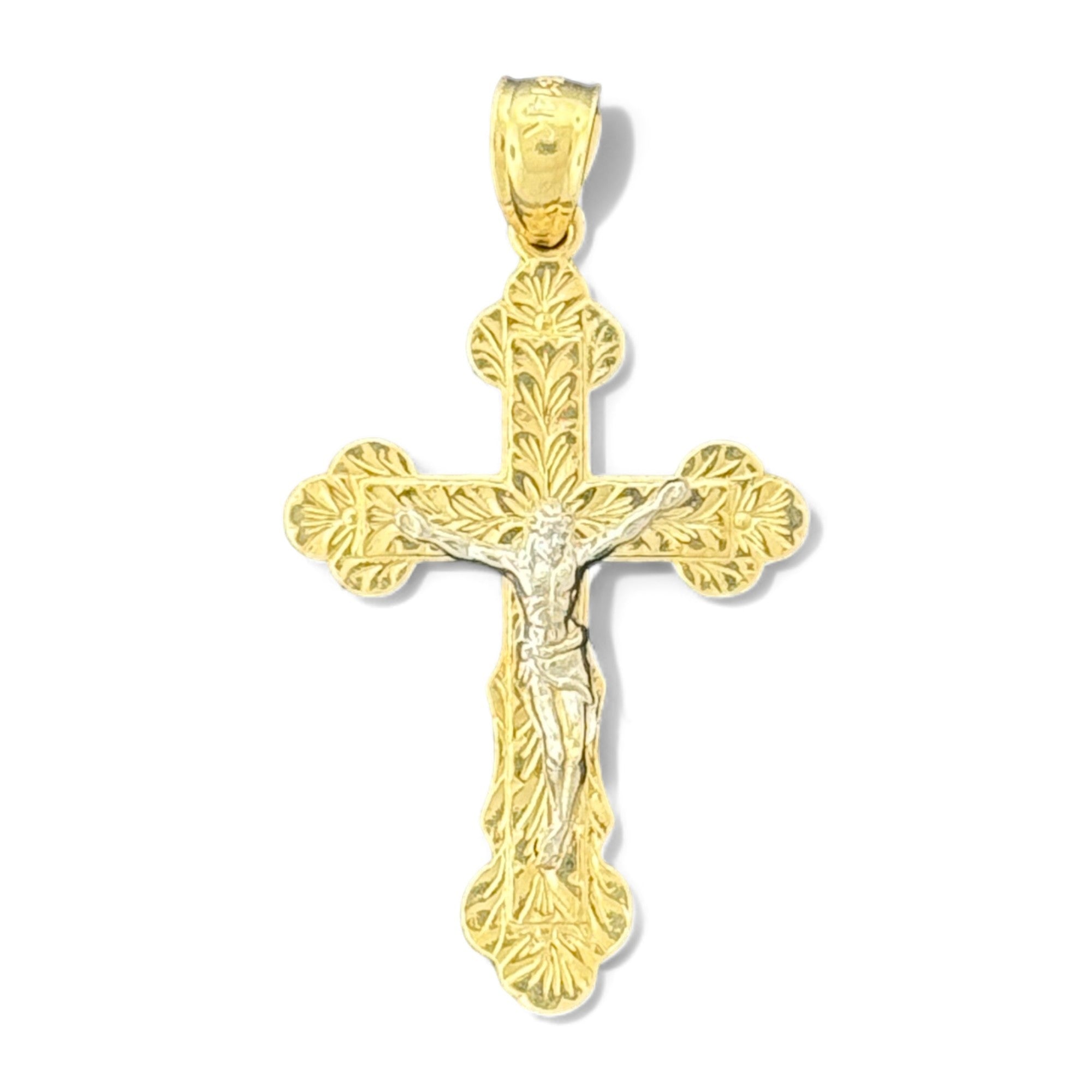 14KT Gold Crucifix Cross Pendant with Sparkling Cubic Zirconia Stones - Elegant Religious Jewelry