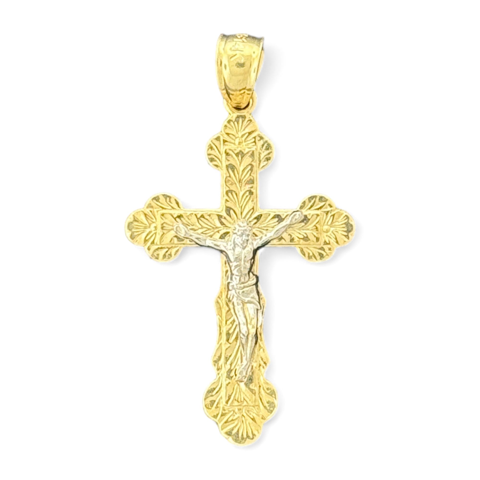 14KT Gold Crucifix Cross Pendant with Sparkling Cubic Zirconia Stones - Elegant Religious Jewelry