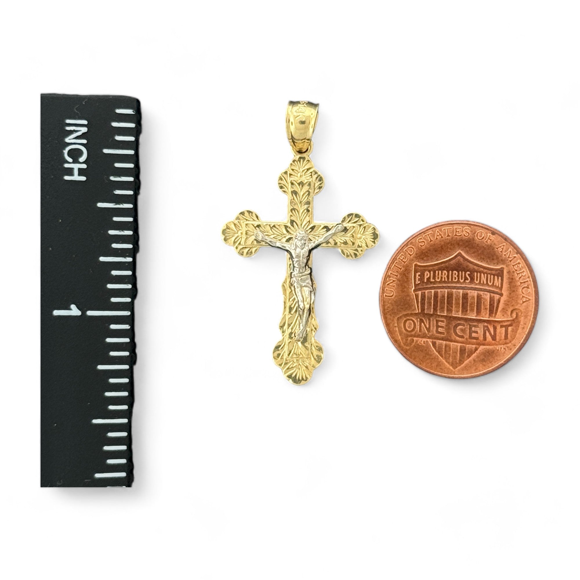 14KT Gold Crucifix Cross Pendant with Sparkling Cubic Zirconia Stones - Elegant Religious Jewelry