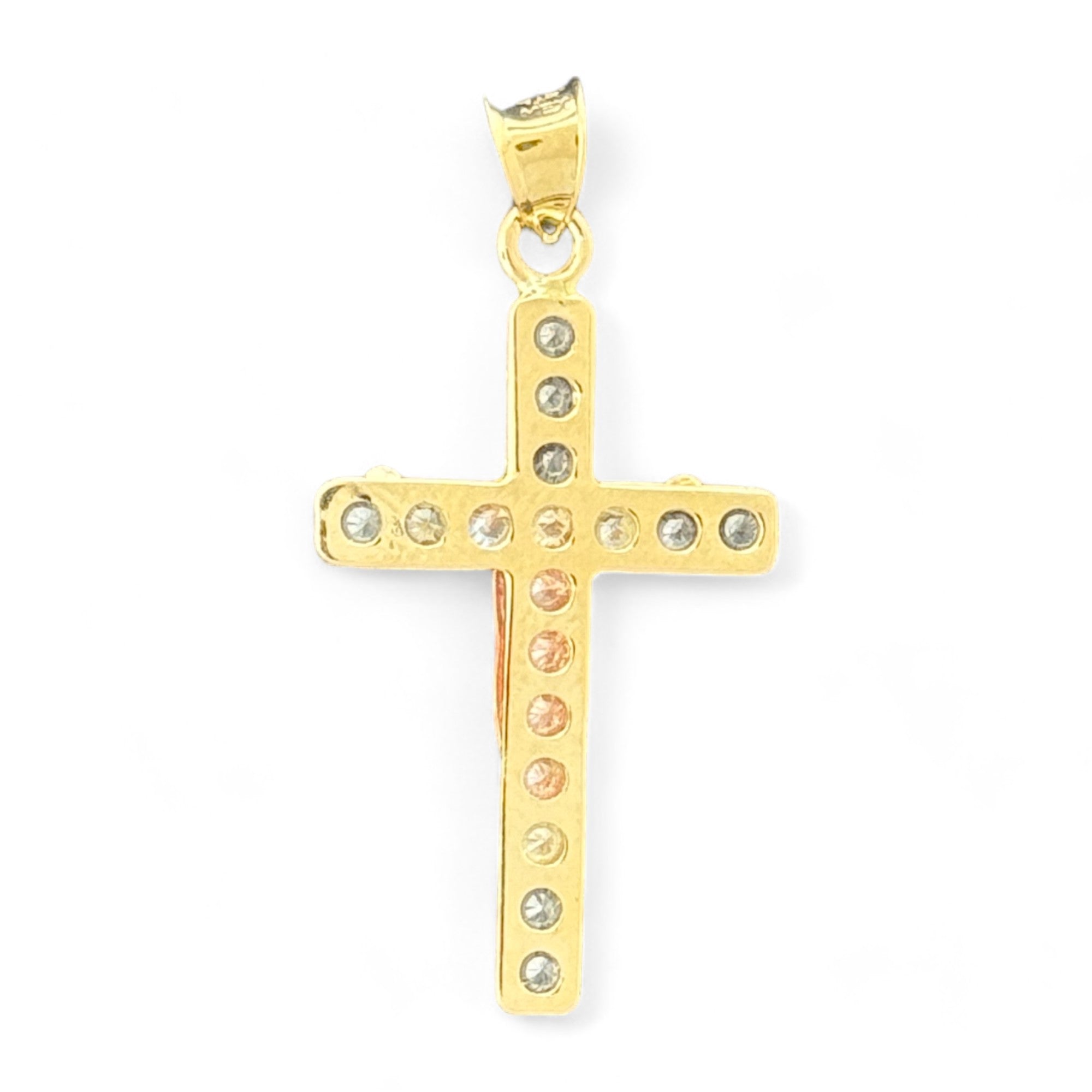 14KT Gold Crucifix Cross Pendant with Sparkling Cubic Zirconia Stones - Elegant Religious Jewelry