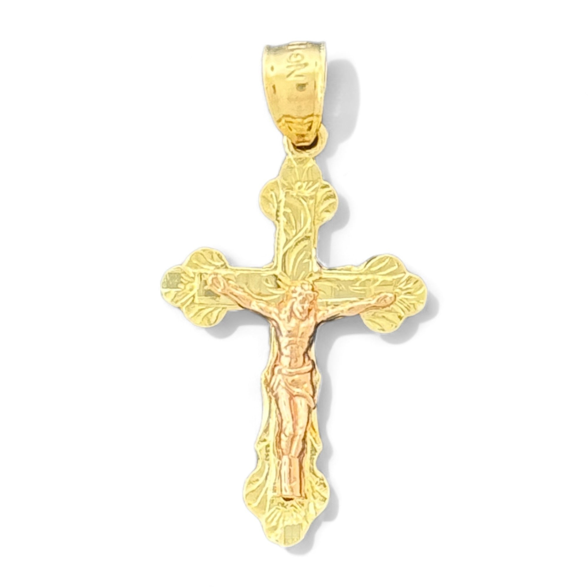 14KT Gold Crucifix Cross Pendant with Sparkling Cubic Zirconia Stones - Elegant Religious Jewelry