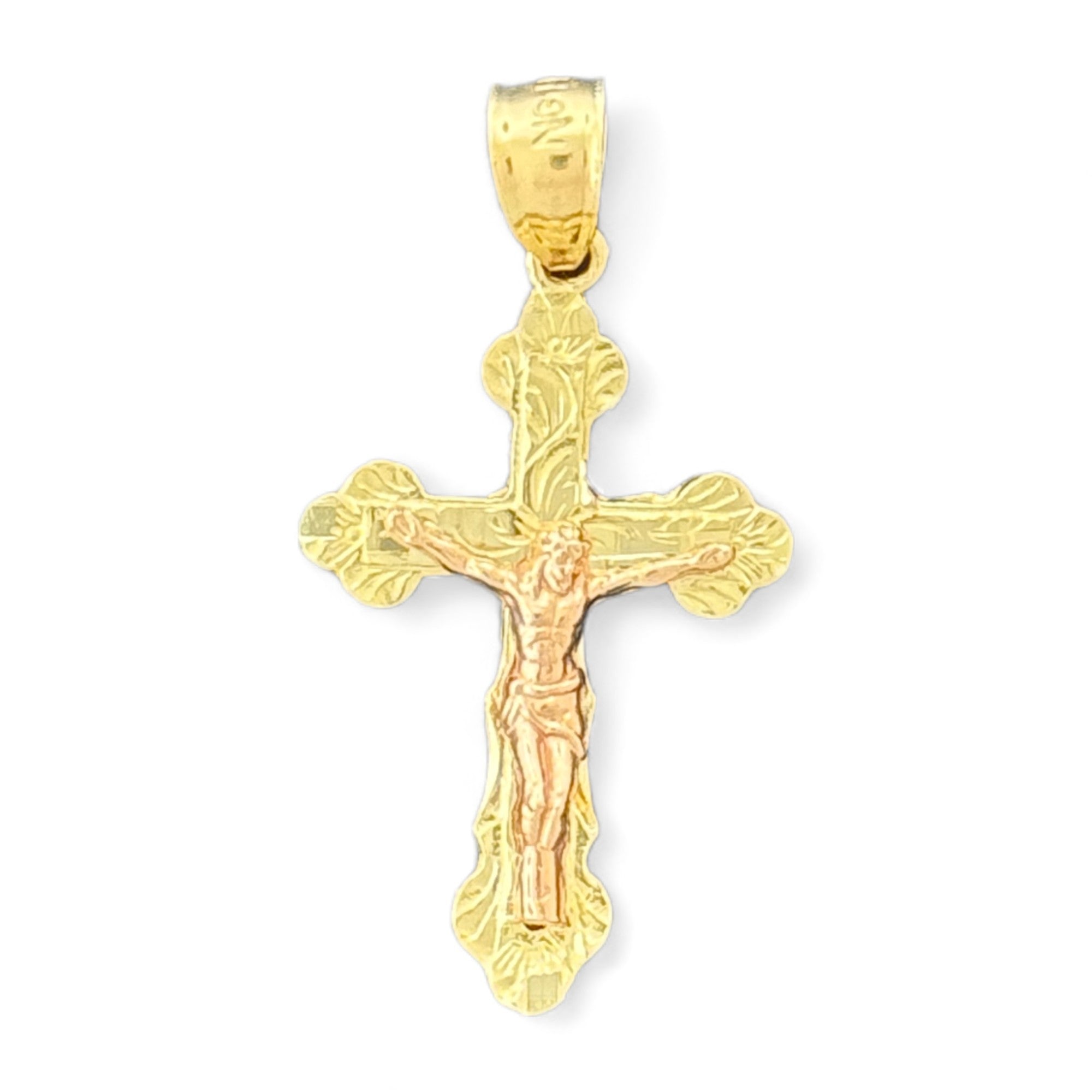 14KT Gold Crucifix Cross Pendant with Sparkling Cubic Zirconia Stones - Elegant Religious Jewelry