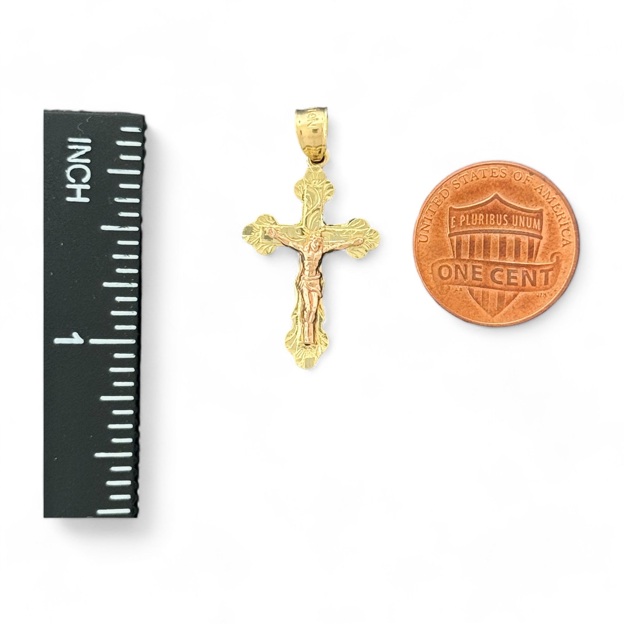 14KT Gold Crucifix Cross Pendant with Sparkling Cubic Zirconia Stones - Elegant Religious Jewelry