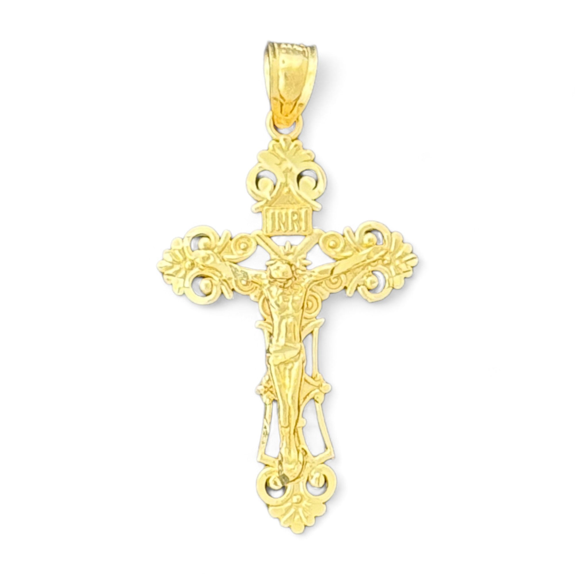 14KT Gold Crucifix Cross Pendant with Sparkling Cubic Zirconia Stones - Elegant Religious Jewelry