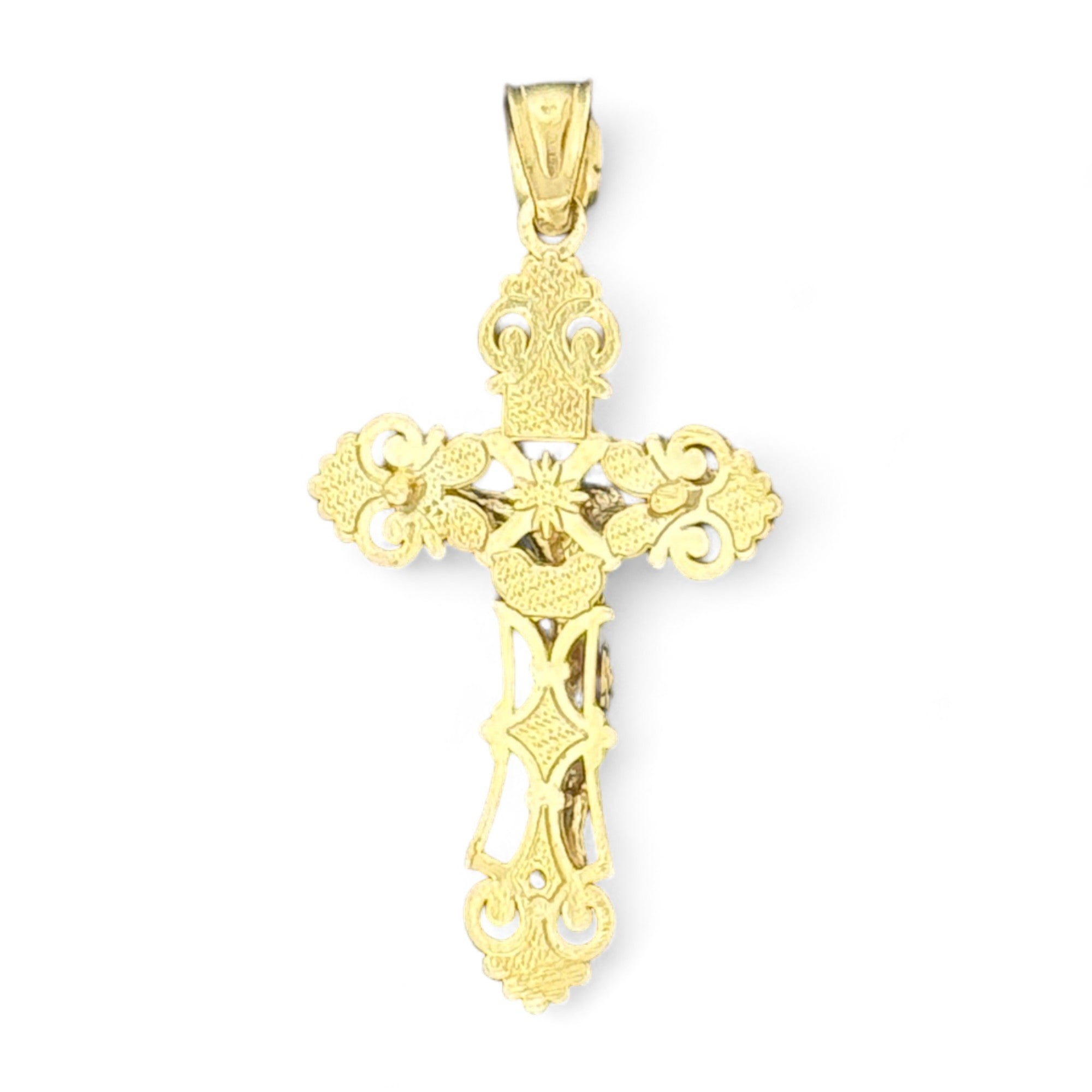 14KT Gold Crucifix Cross Pendant with Sparkling Cubic Zirconia Stones - Elegant Religious Jewelry
