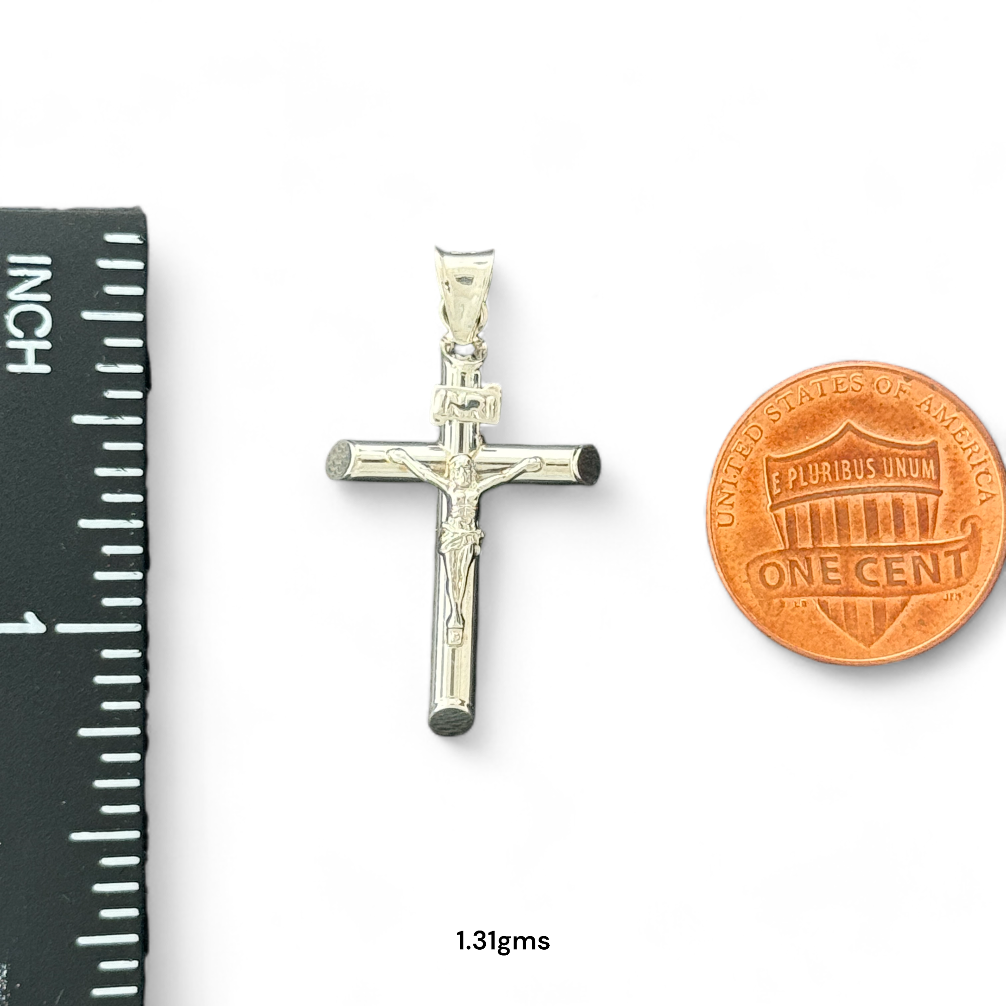 14KT Gold Crucifix Cross Pendant with Sparkling Cubic Zirconia Stones - Elegant Religious Jewelry