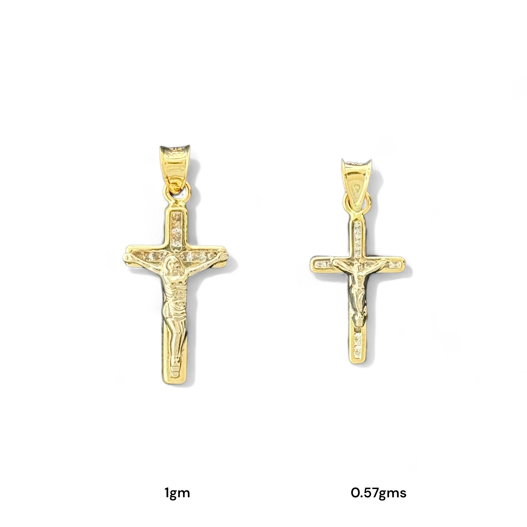 14KT Gold Crucifix Cross Pendant with Sparkling Cubic Zirconia Stones - Elegant Religious Jewelry