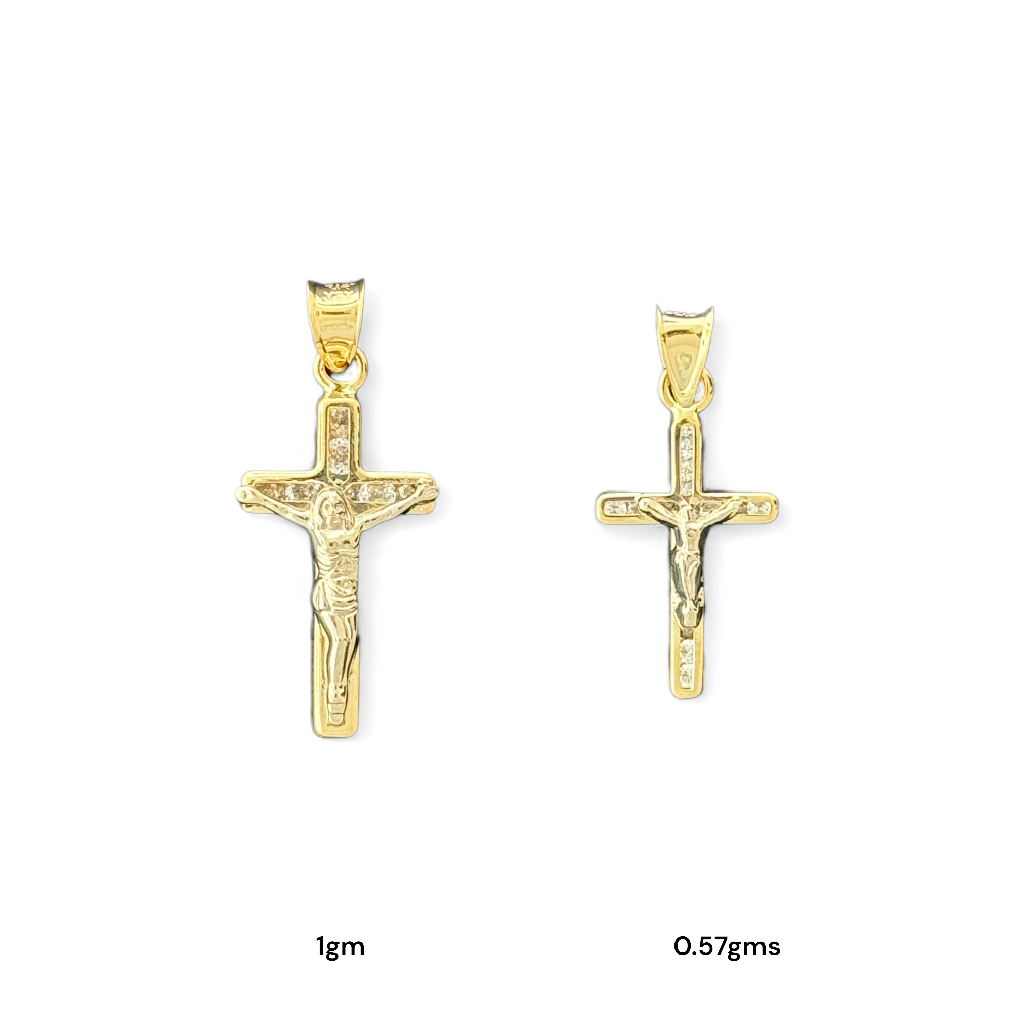 14KT Gold Crucifix Cross Pendant with Sparkling Cubic Zirconia Stones - Elegant Religious Jewelry