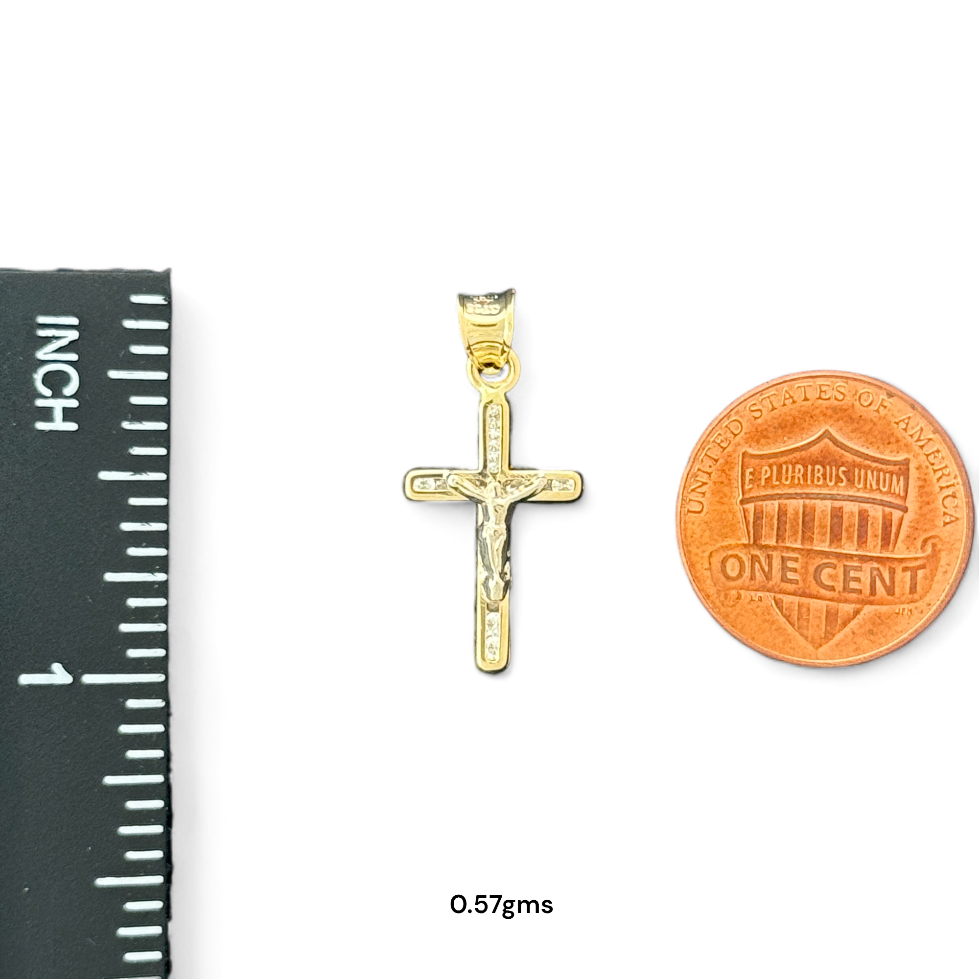 14KT Gold Crucifix Cross Pendant with Sparkling Cubic Zirconia Stones - Elegant Religious Jewelry
