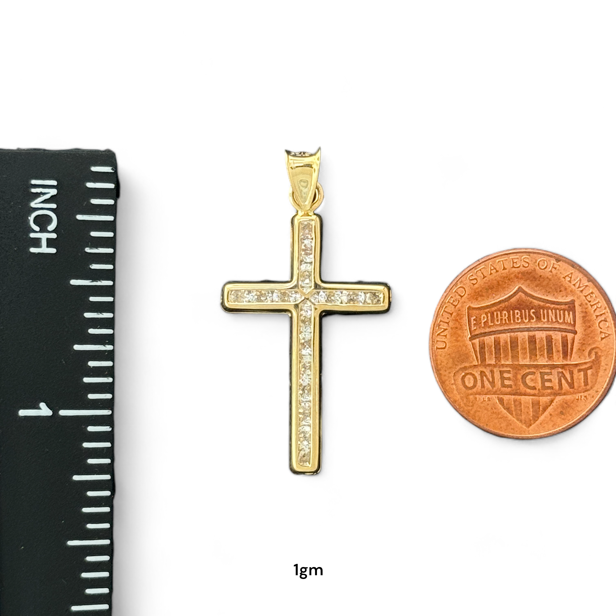 14KT Gold Crucifix Cross Pendant with Sparkling Cubic Zirconia Stones - Elegant Religious Jewelry