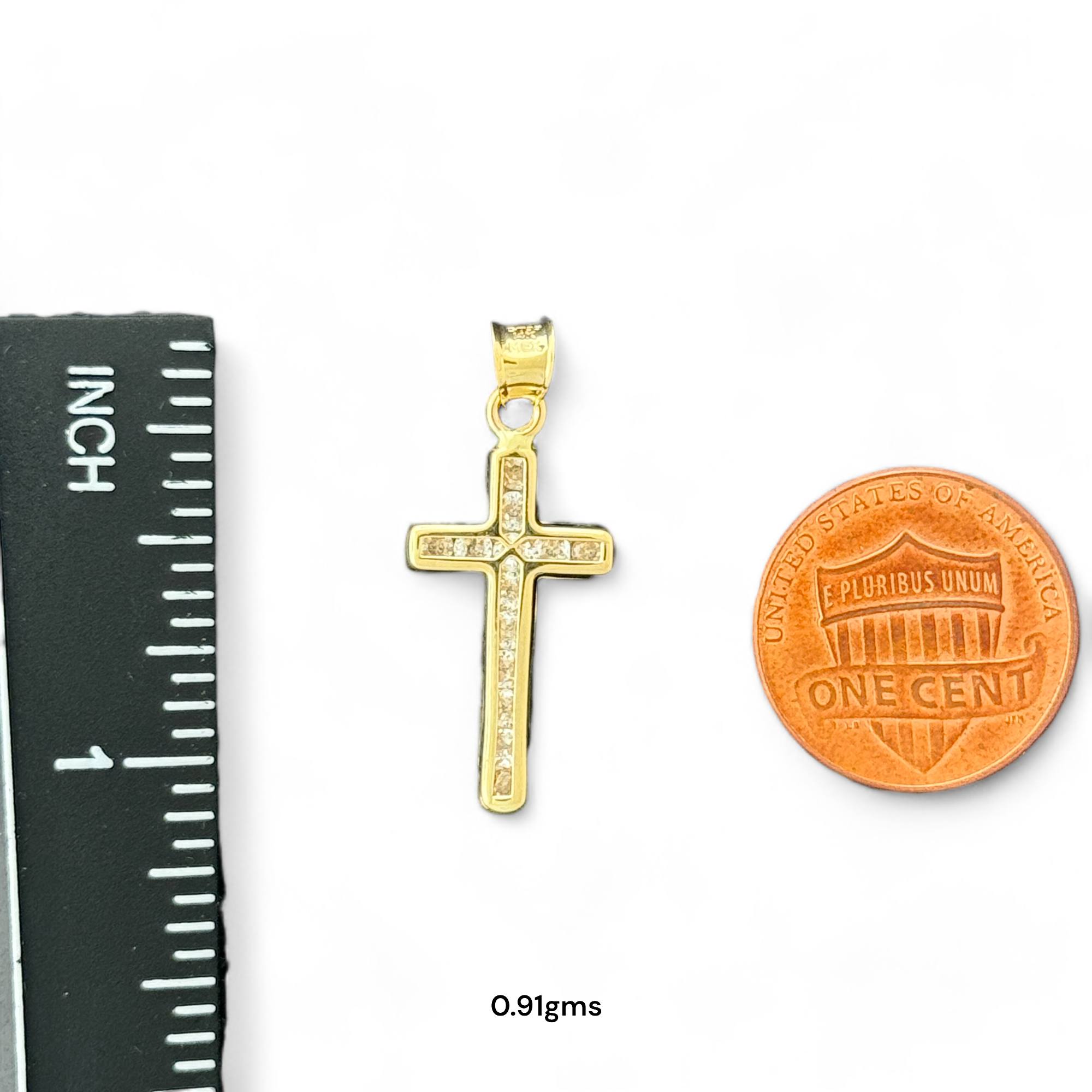 14KT Gold Crucifix Cross Pendant with Sparkling Cubic Zirconia Stones - Elegant Religious Jewelry