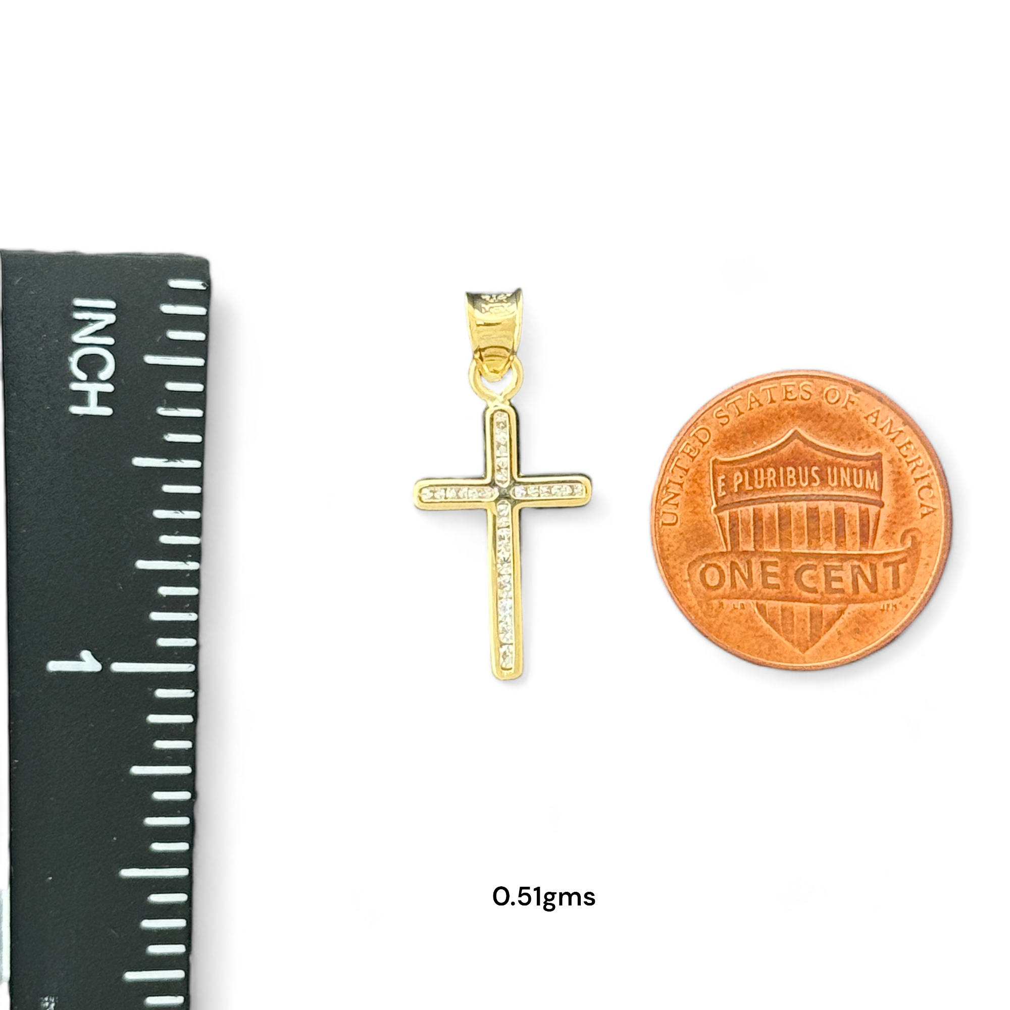 14KT Gold Crucifix Cross Pendant with Sparkling Cubic Zirconia Stones - Elegant Religious Jewelry