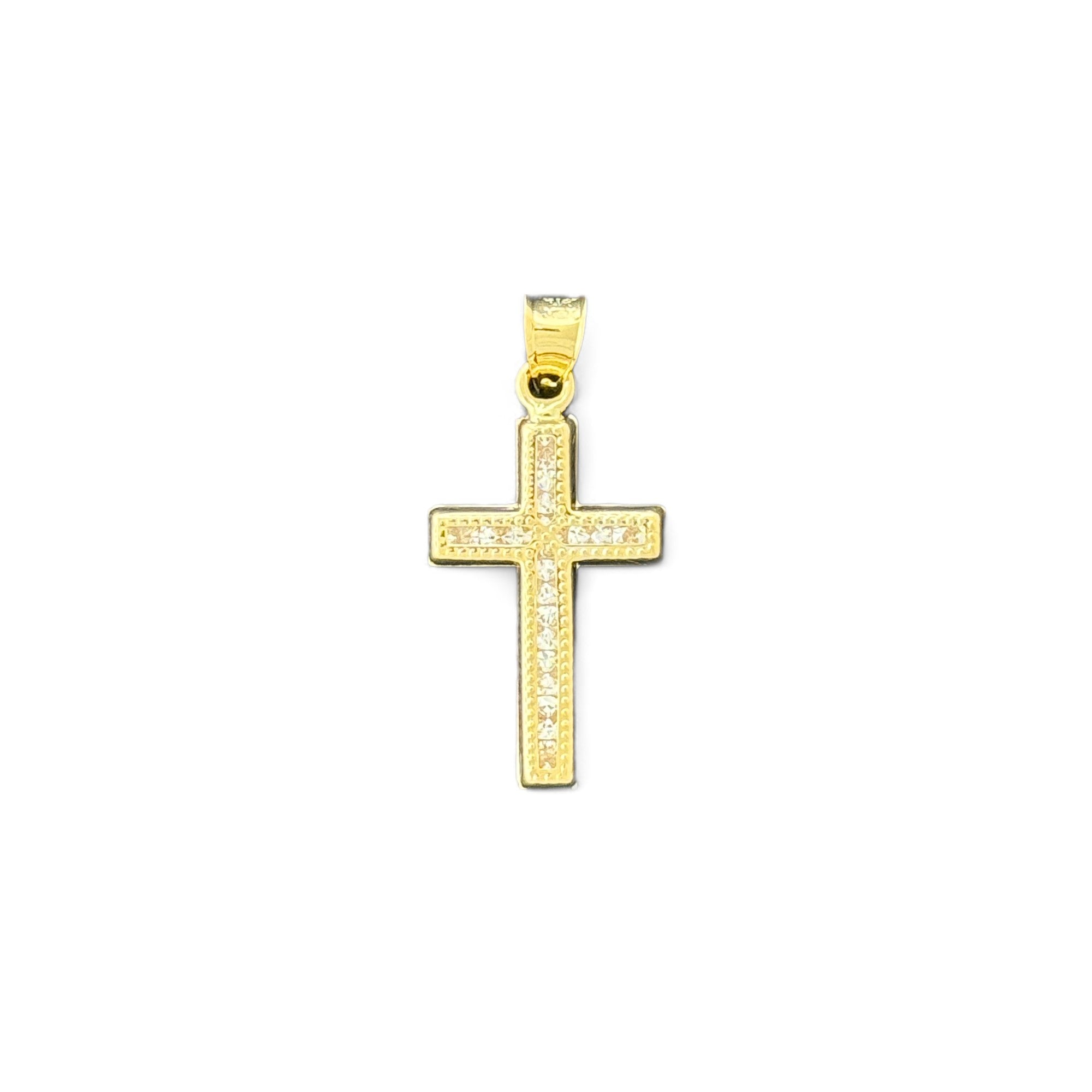 14KT Gold Crucifix Cross Pendant with Sparkling Cubic Zirconia Stones - Elegant Religious Jewelry