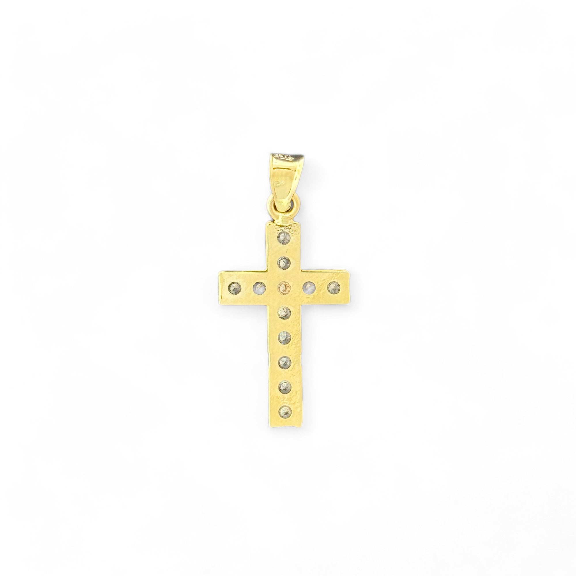 14KT Gold Crucifix Cross Pendant with Sparkling Cubic Zirconia Stones - Elegant Religious Jewelry