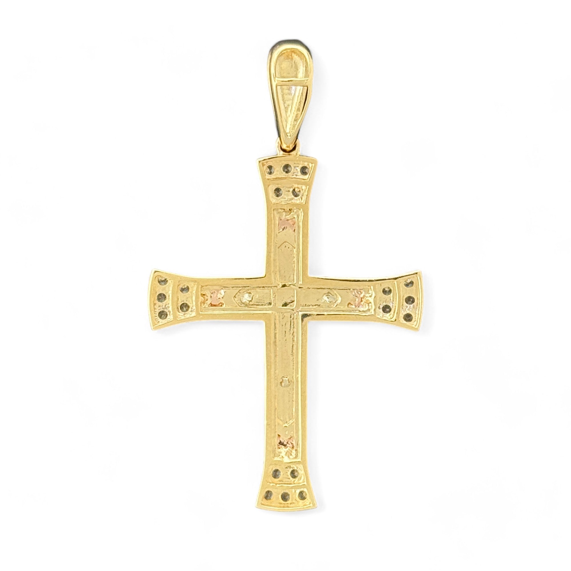 14KT Gold Crucifix Cross Pendant with Sparkling Cubic Zirconia Stones - Elegant Religious Jewelry