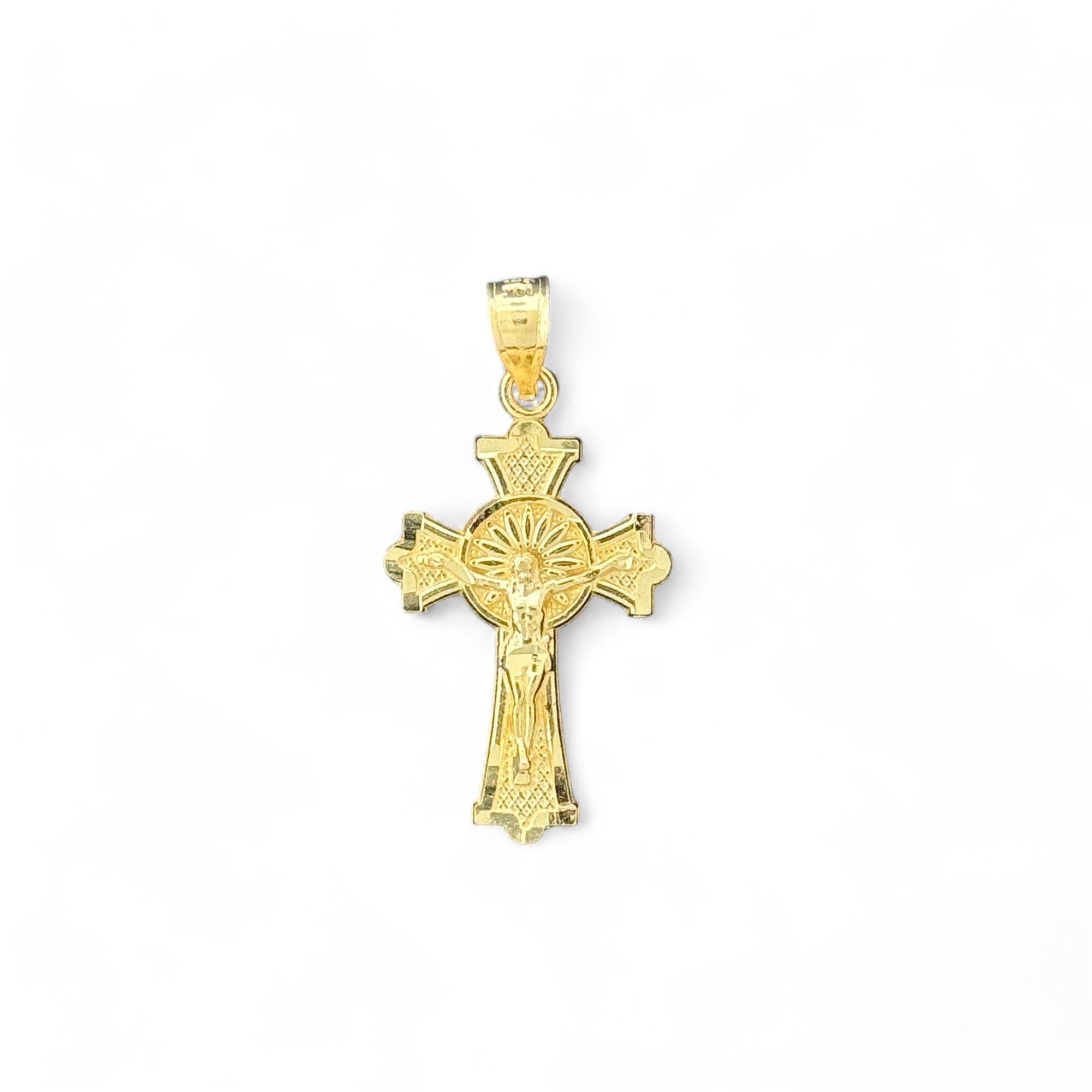 14KT Gold Crucifix Cross Pendant with Sparkling Cubic Zirconia Stones - Elegant Religious Jewelry