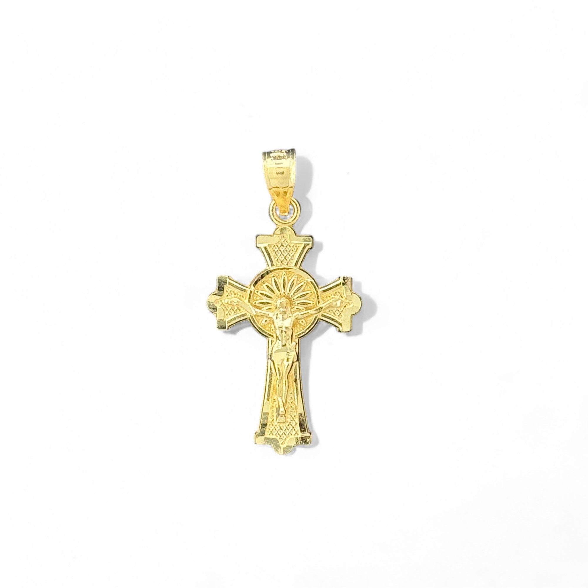 14KT Gold Crucifix Cross Pendant with Sparkling Cubic Zirconia Stones - Elegant Religious Jewelry