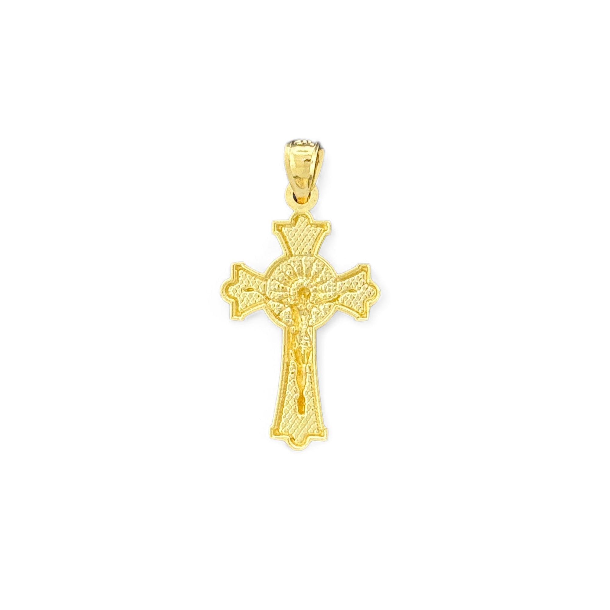 14KT Gold Crucifix Cross Pendant with Sparkling Cubic Zirconia Stones - Elegant Religious Jewelry