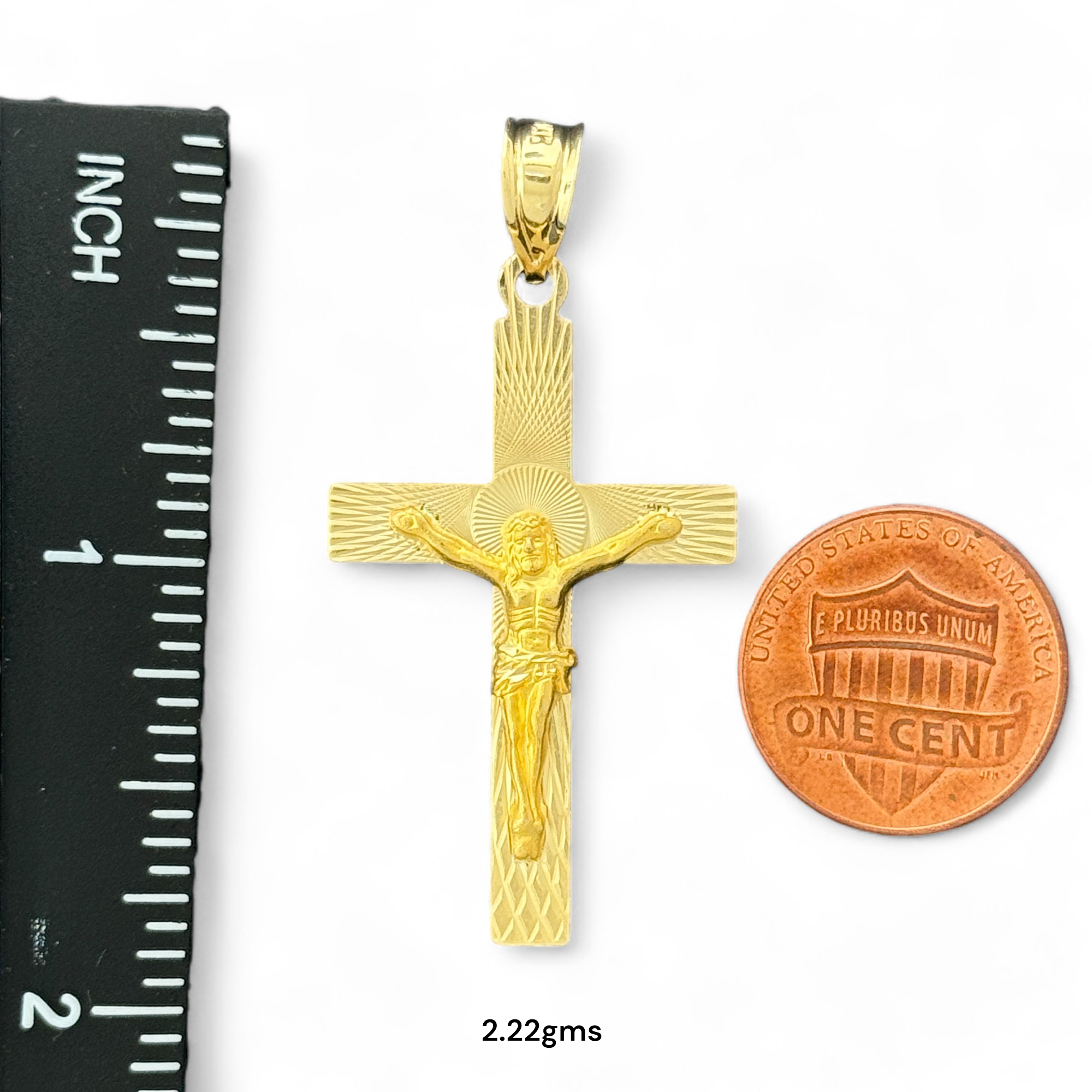 14KT Gold Crucifix Cross Pendant with Sparkling Cubic Zirconia Stones - Elegant Religious Jewelry