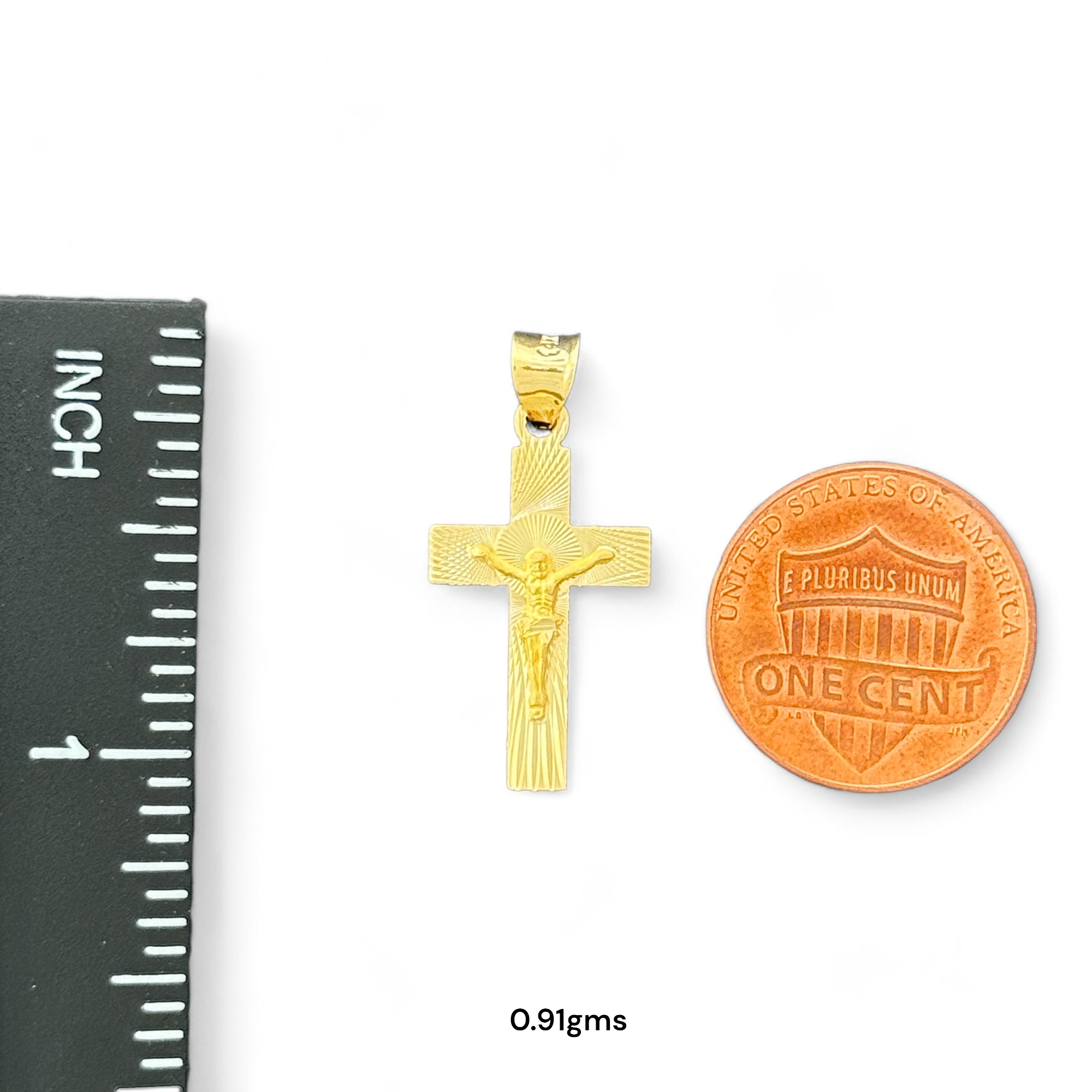14KT Gold Crucifix Cross Pendant with Sparkling Cubic Zirconia Stones - Elegant Religious Jewelry