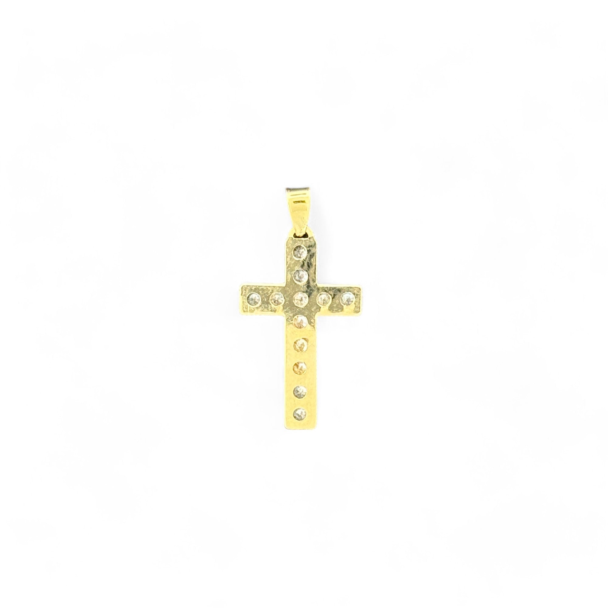 14KT Gold Crucifix Cross Pendant with Sparkling Cubic Zirconia Stones - Elegant Religious Jewelry