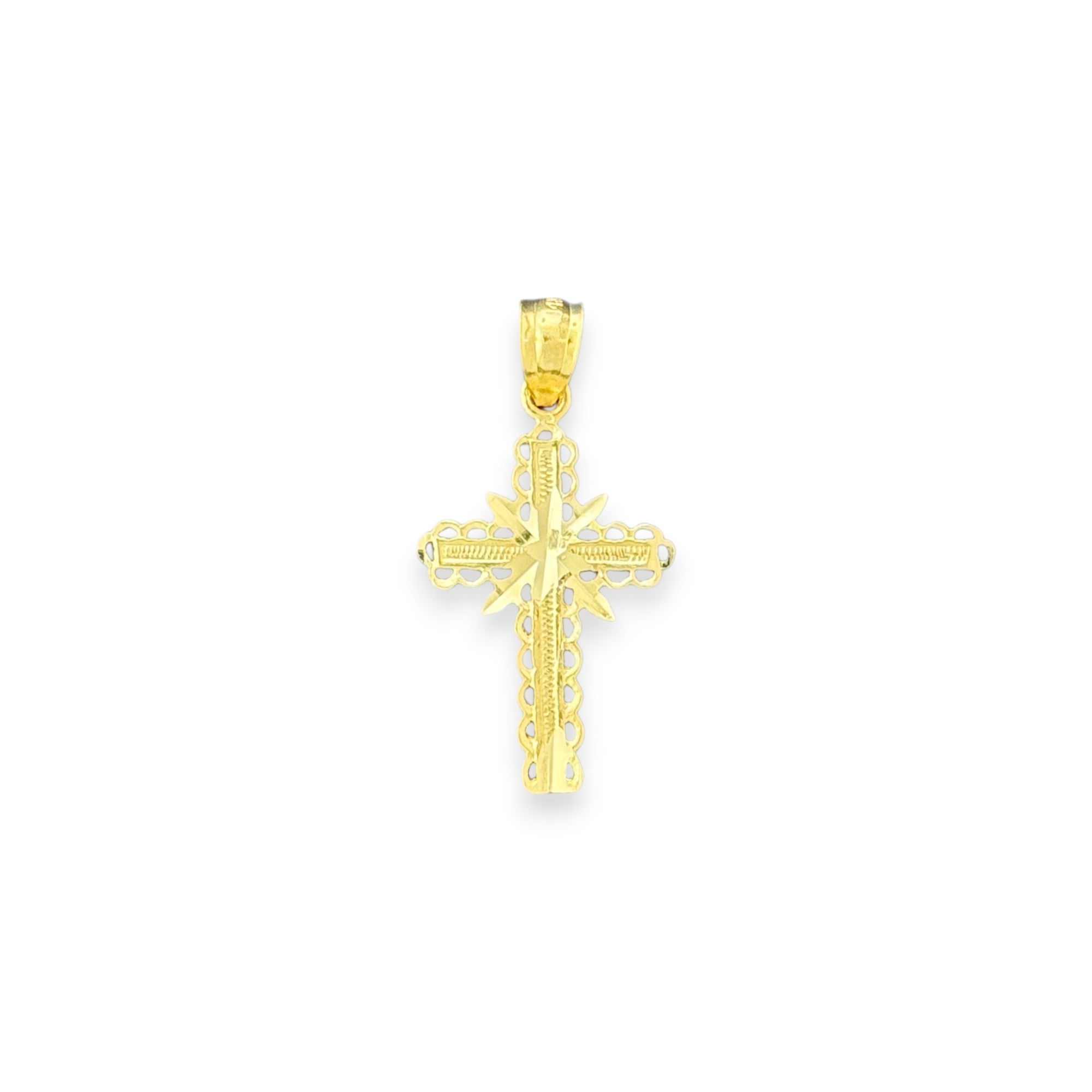 14KT Gold Crucifix Cross Pendant with Sparkling Cubic Zirconia Stones - Elegant Religious Jewelry
