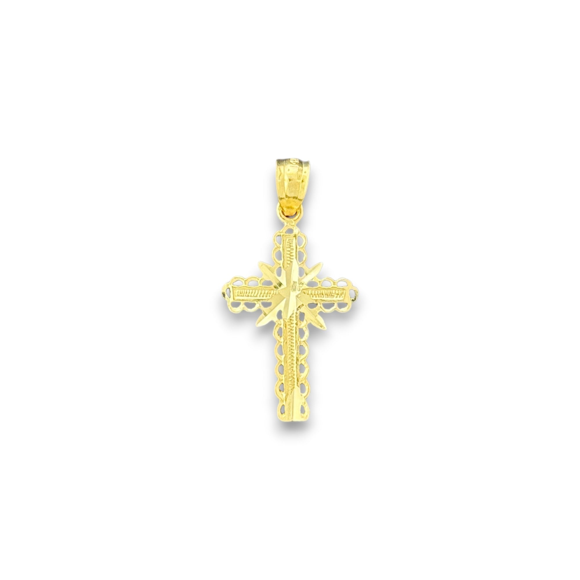 14KT Gold Crucifix Cross Pendant with Sparkling Cubic Zirconia Stones - Elegant Religious Jewelry