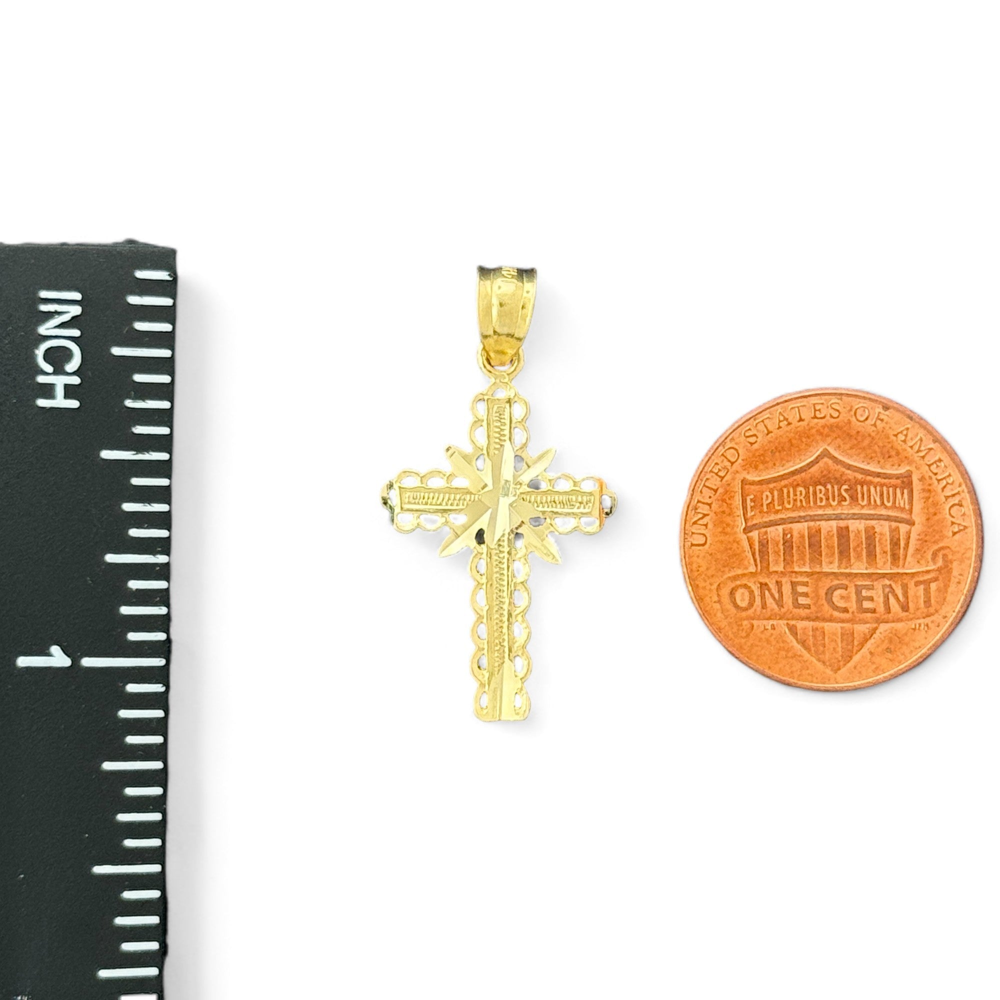 14KT Gold Crucifix Cross Pendant with Sparkling Cubic Zirconia Stones - Elegant Religious Jewelry