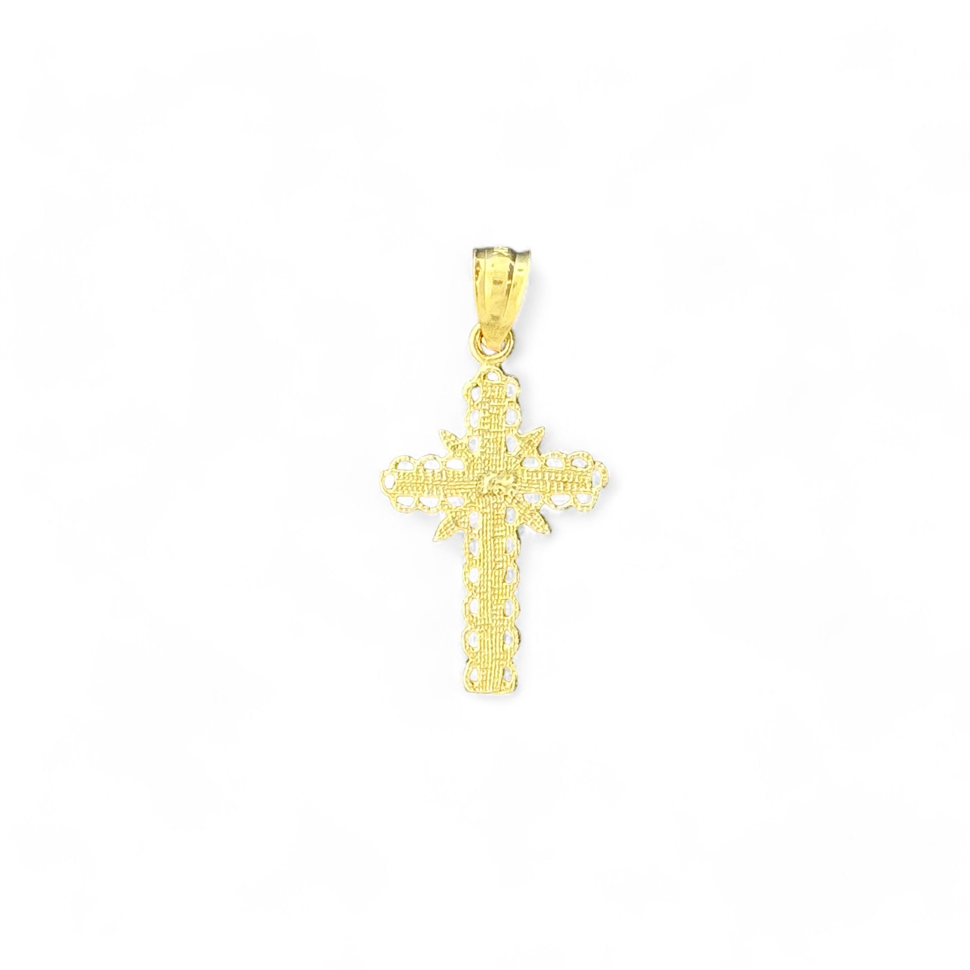 14KT Gold Crucifix Cross Pendant with Sparkling Cubic Zirconia Stones - Elegant Religious Jewelry