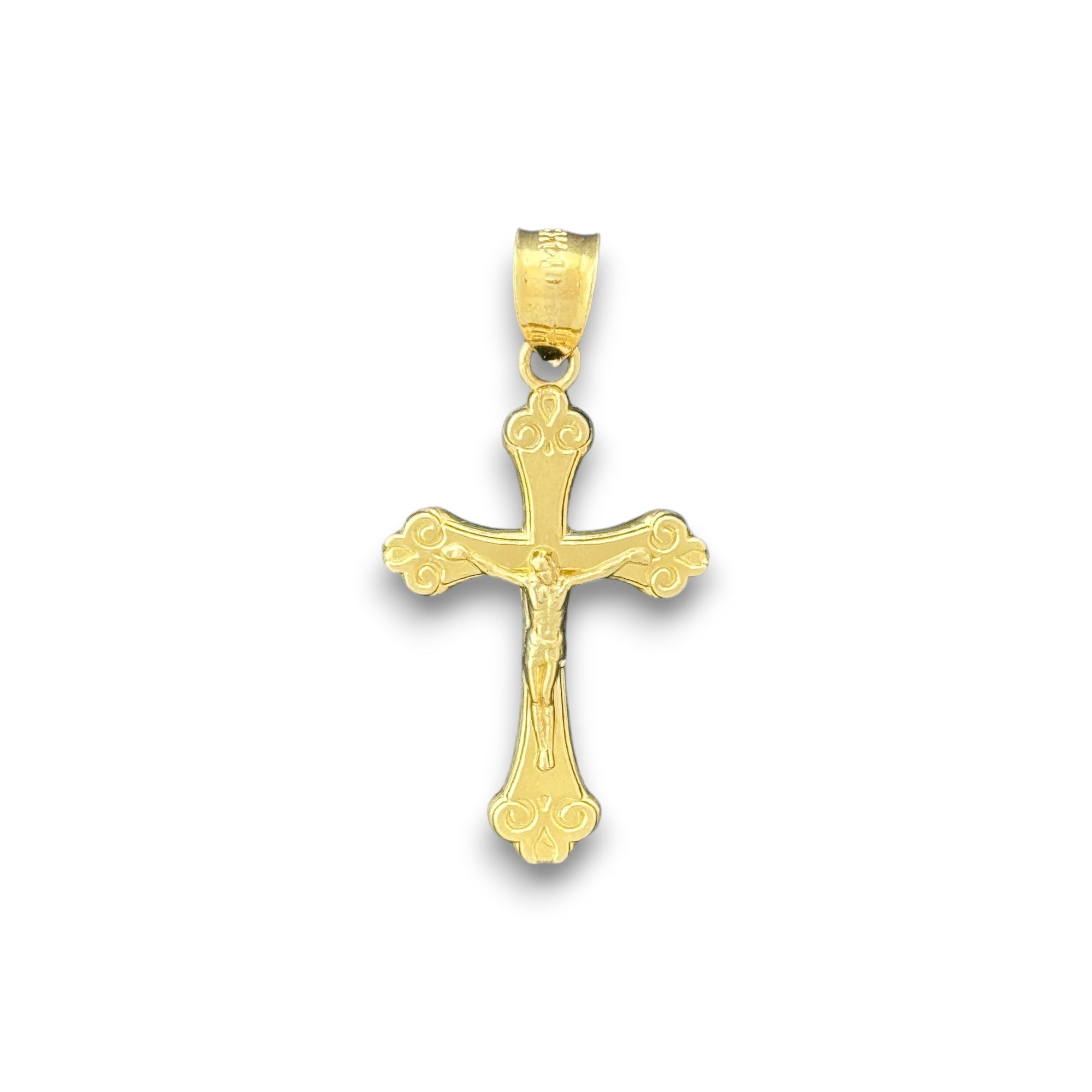 14KT Gold Crucifix Cross Pendant with Sparkling Cubic Zirconia Stones - Elegant Religious Jewelry