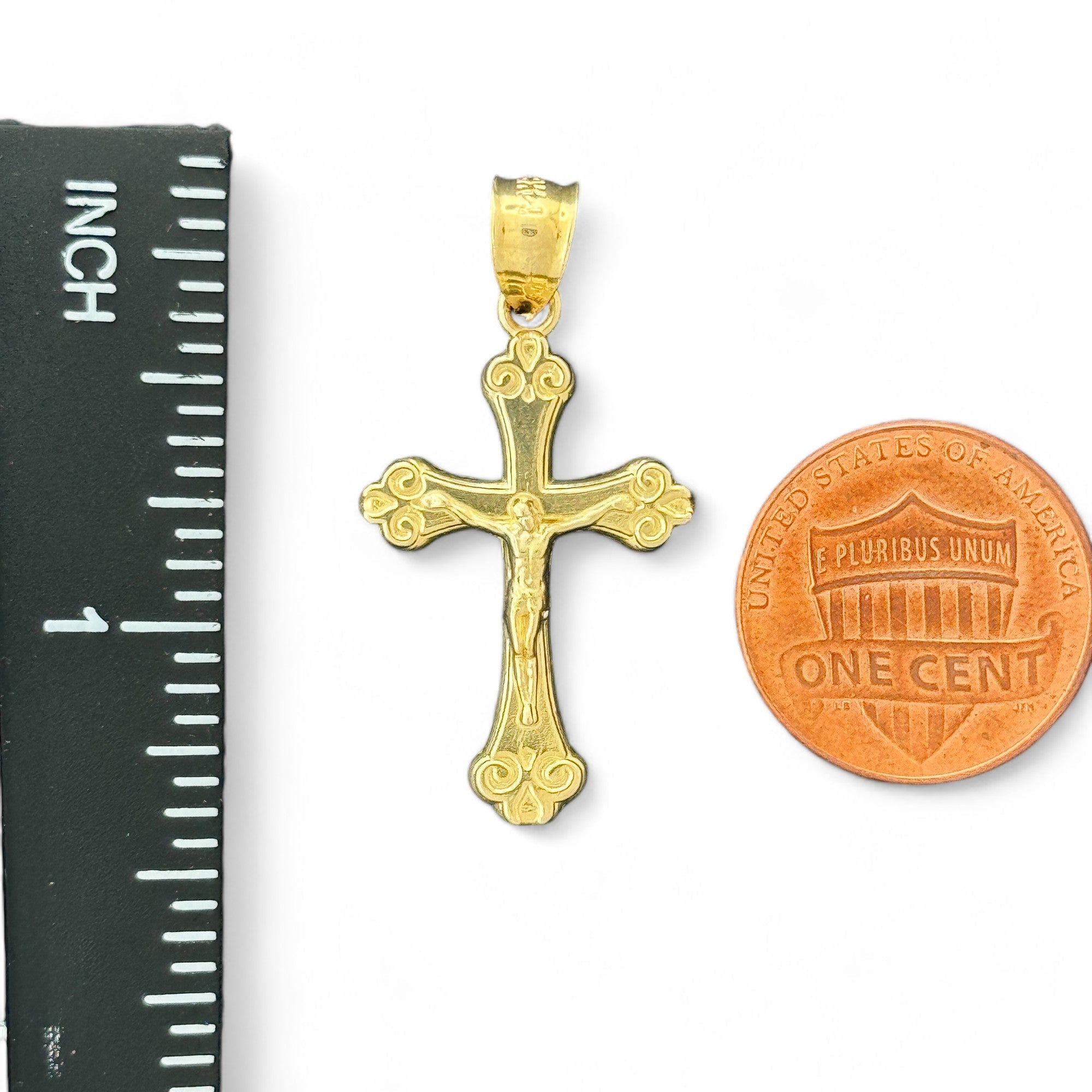 14KT Gold Crucifix Cross Pendant with Sparkling Cubic Zirconia Stones - Elegant Religious Jewelry