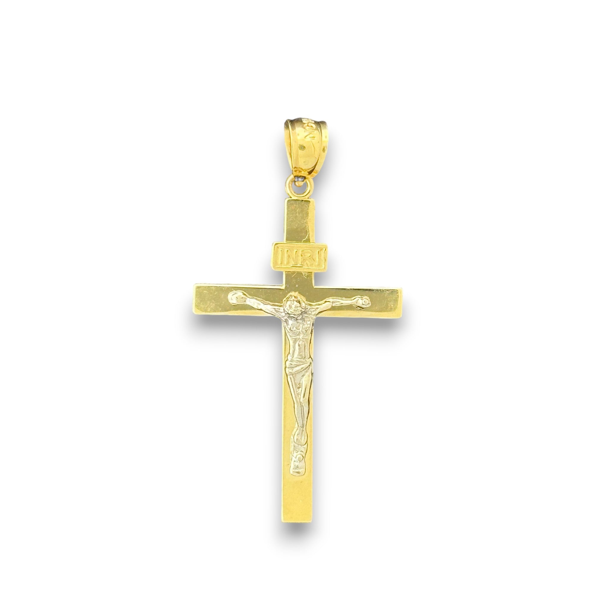 14KT Gold Crucifix Cross Pendant with Sparkling Cubic Zirconia Stones - Elegant Religious Jewelry