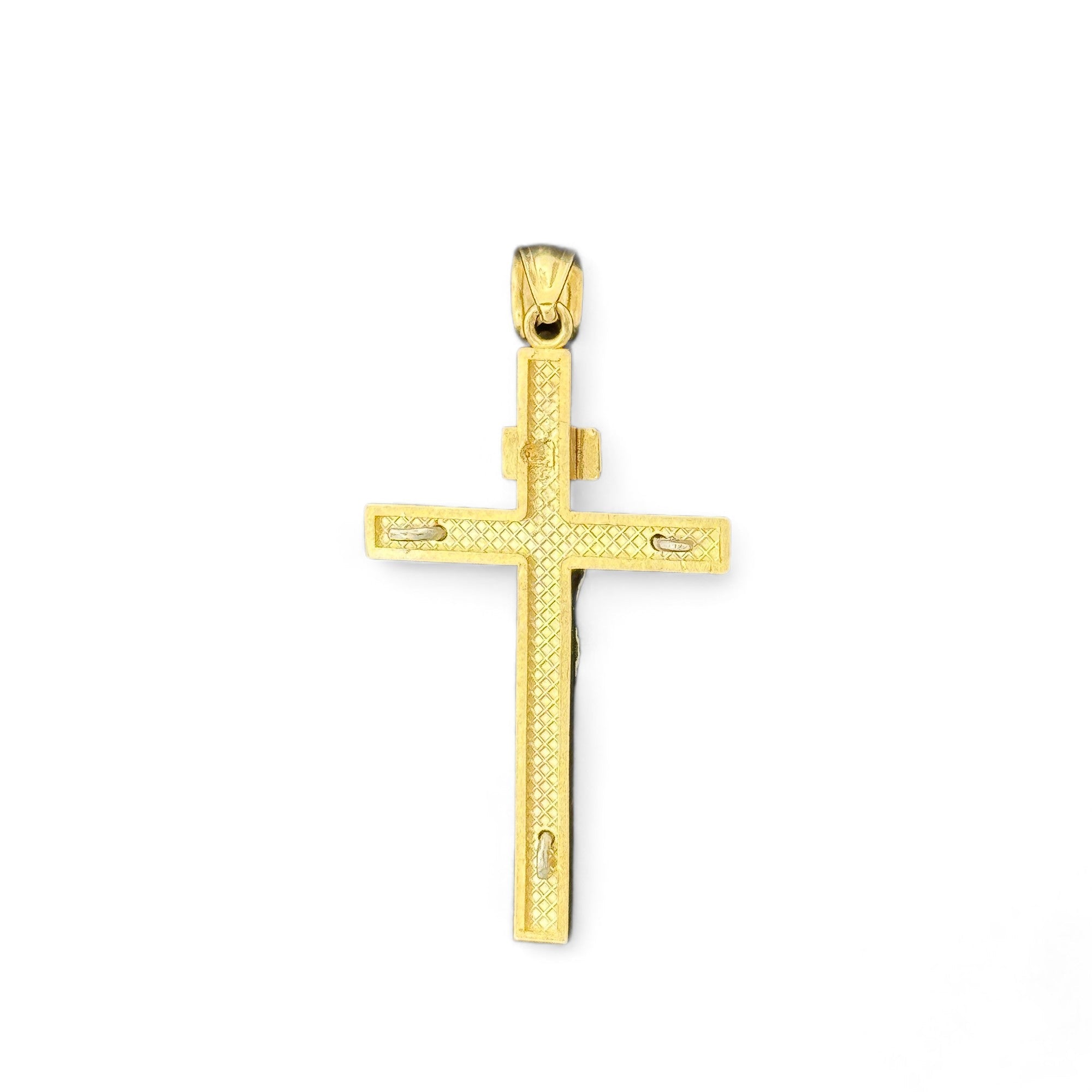 14KT Gold Crucifix Cross Pendant with Sparkling Cubic Zirconia Stones - Elegant Religious Jewelry