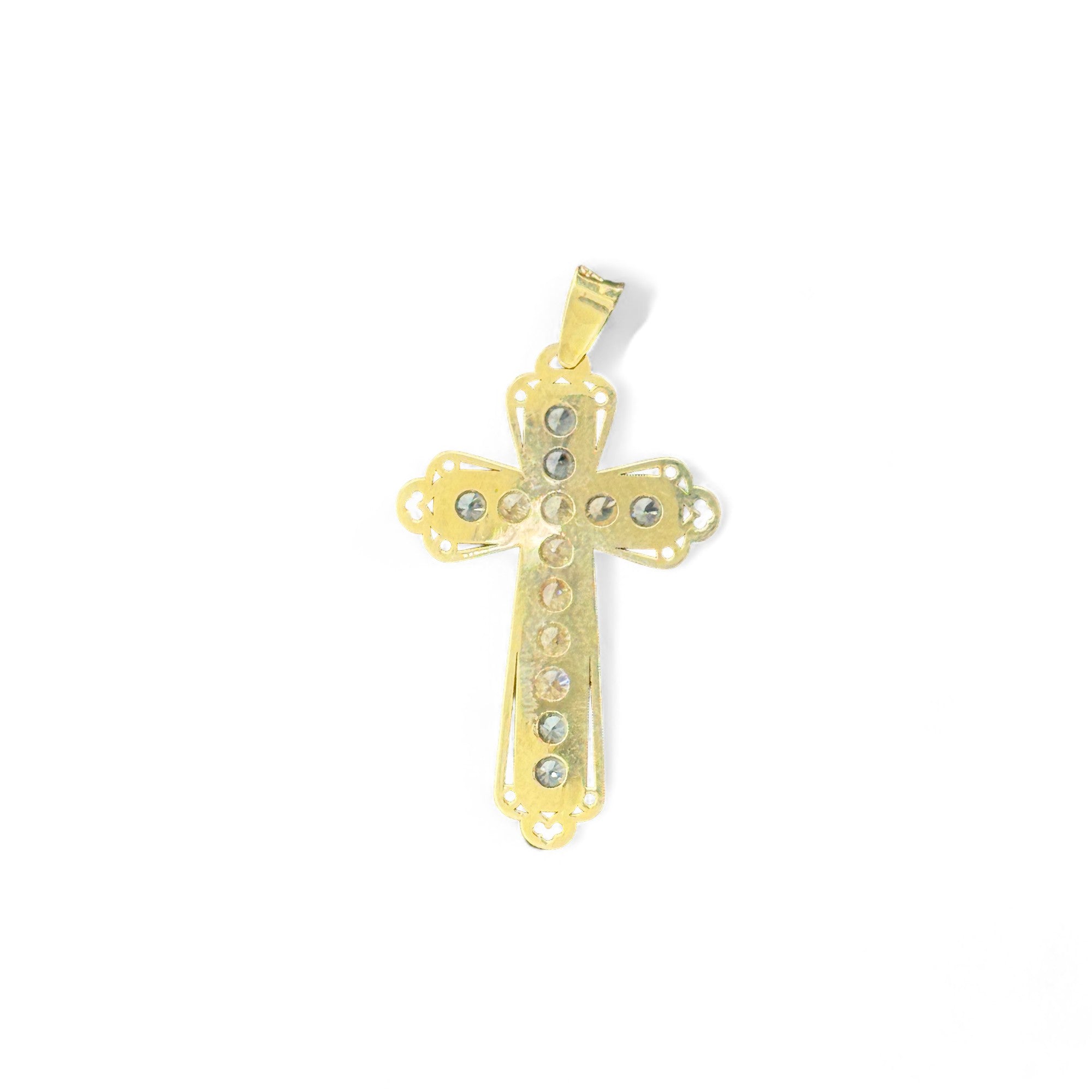 14KT Gold Crucifix Cross Pendant with Sparkling Cubic Zirconia Stones - Elegant Religious Jewelry