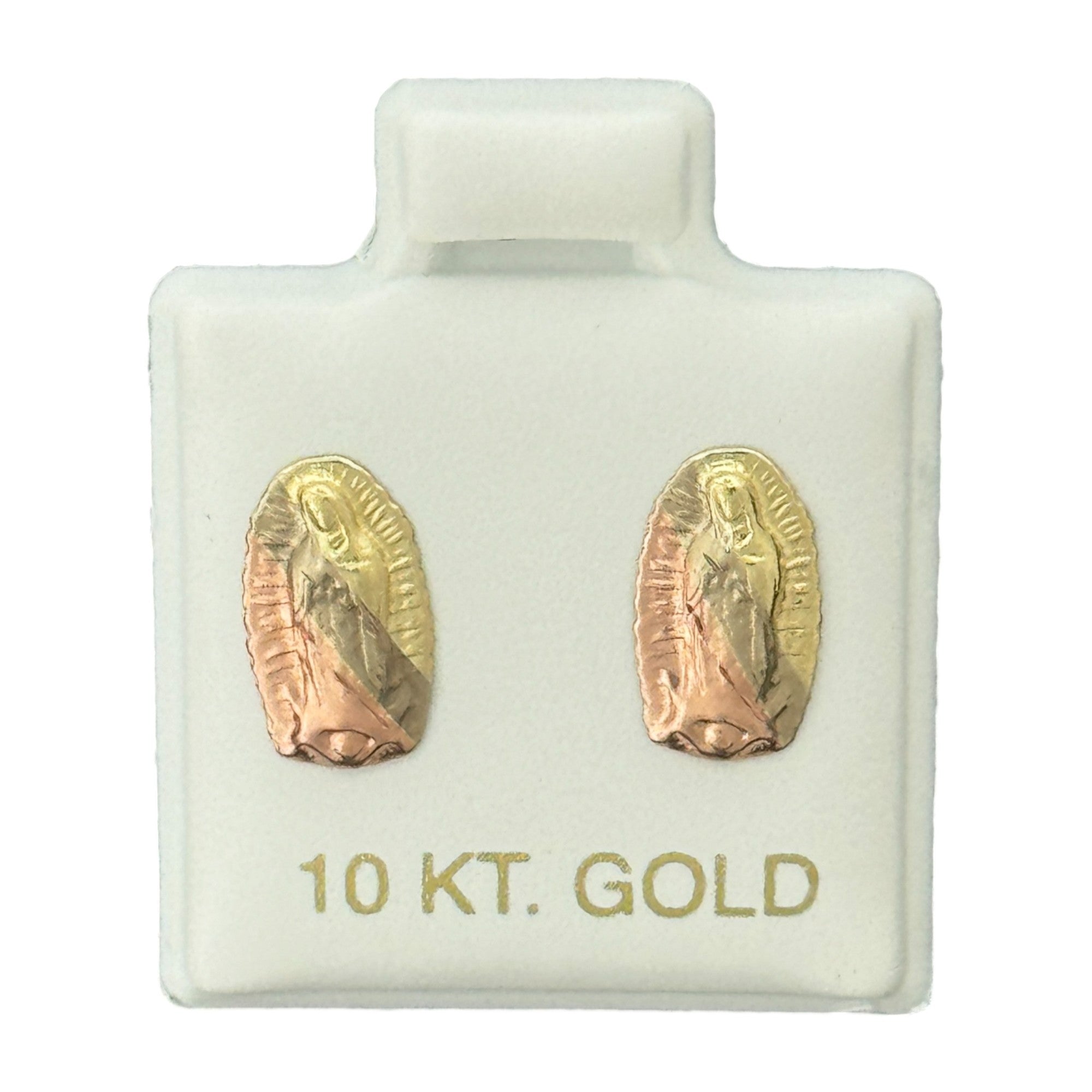 10KT Tri-Color Virgin Mary Stud Gold Earrings - Main Front View by Silver Factory