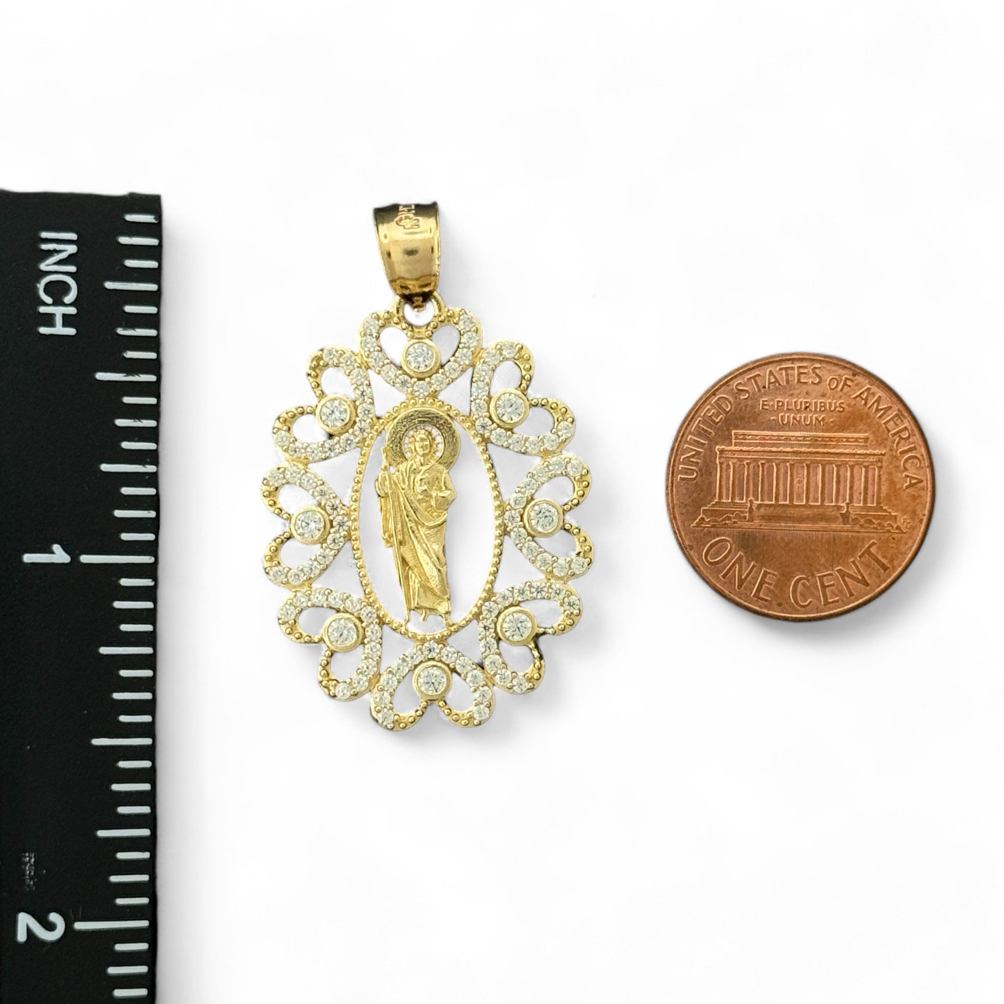 14KT Gold Crucifix Cross Pendant with Sparkling Cubic Zirconia Stones - Elegant Religious Jewelry