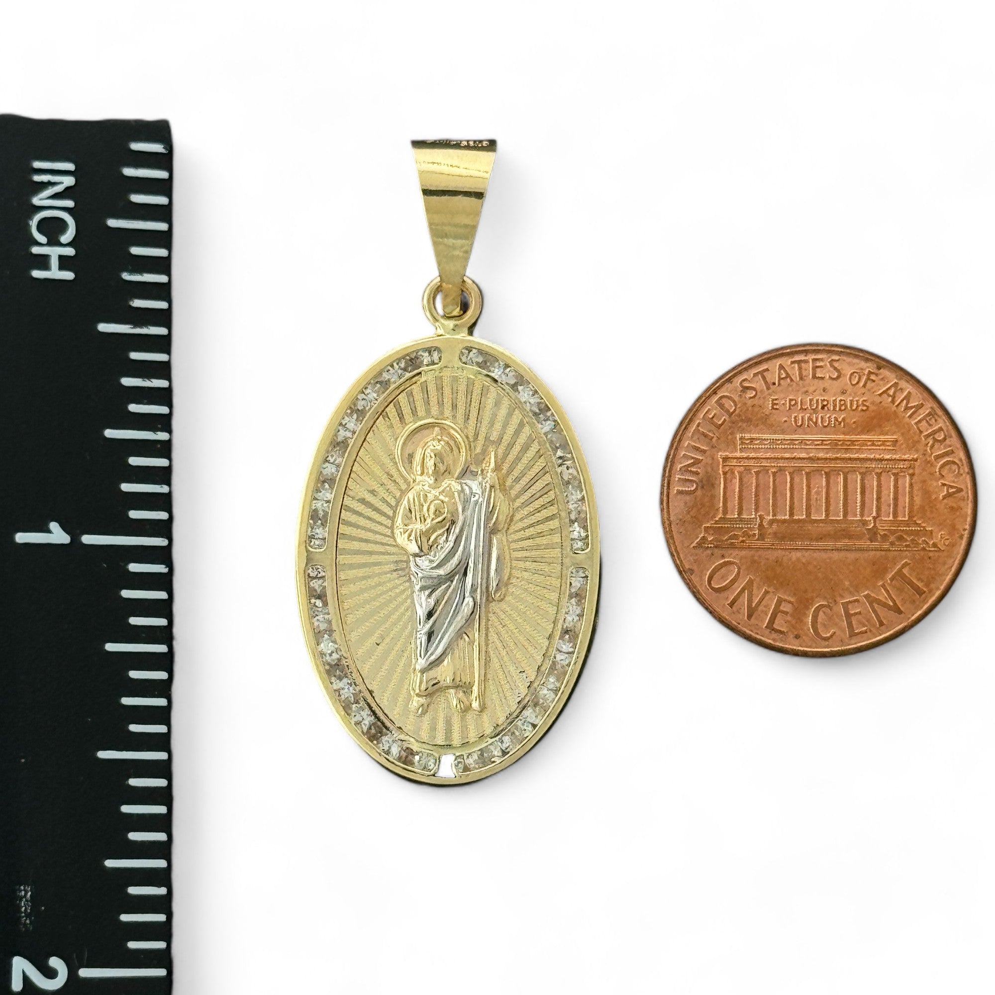 14KT Gold Crucifix Cross Pendant with Sparkling Cubic Zirconia Stones - Elegant Religious Jewelry