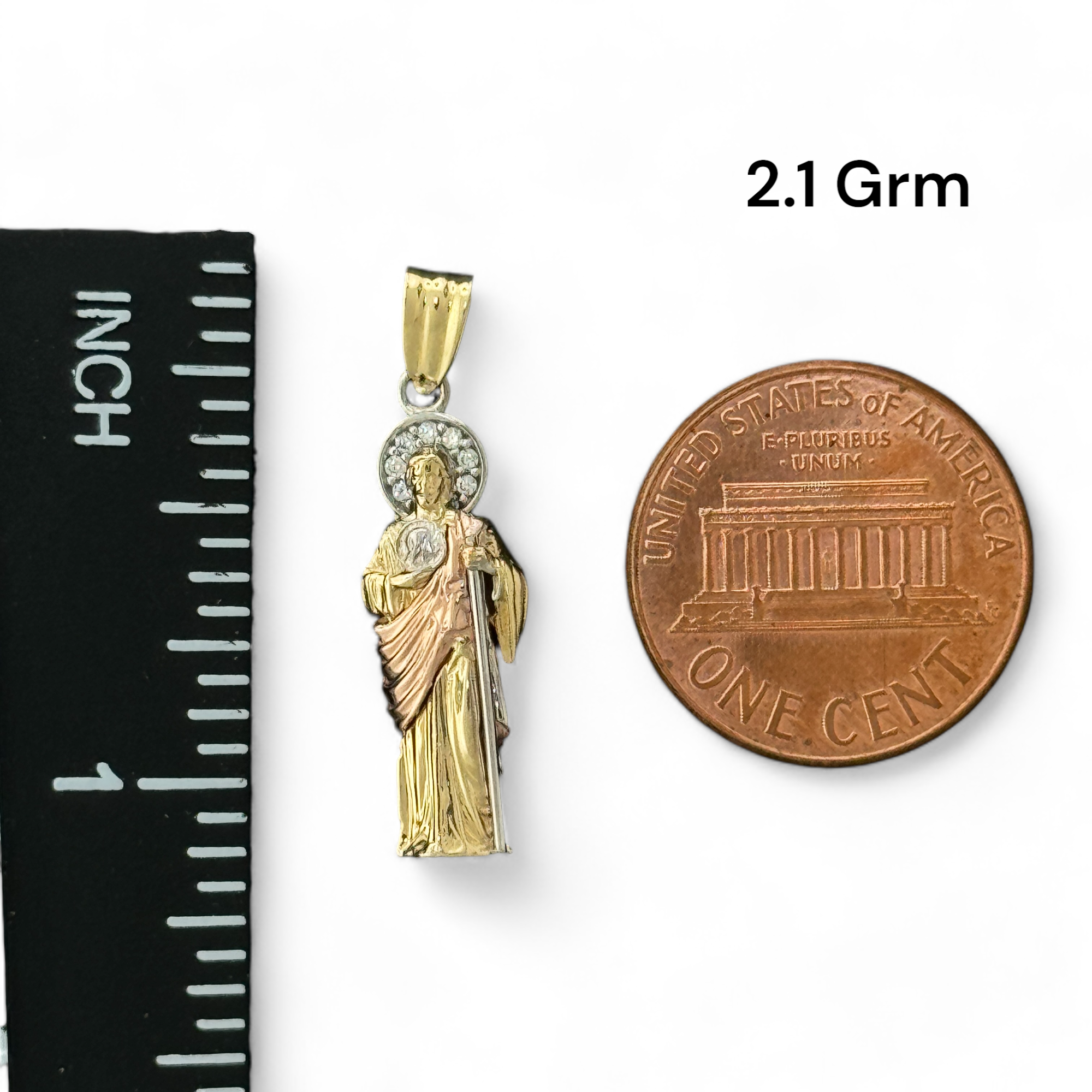 14KT Gold Crucifix Cross Pendant with Sparkling Cubic Zirconia Stones - Elegant Religious Jewelry