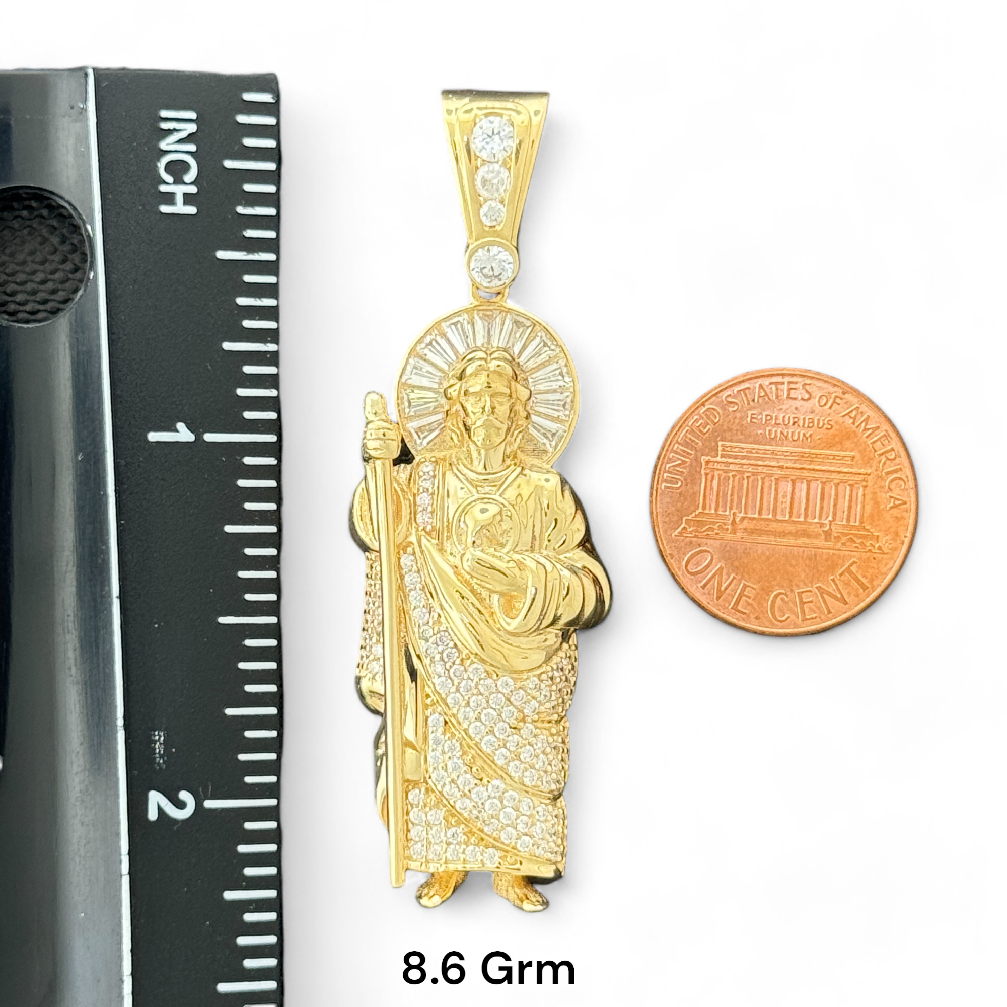 14KT Gold Crucifix Cross Pendant with Sparkling Cubic Zirconia Stones - Elegant Religious Jewelry