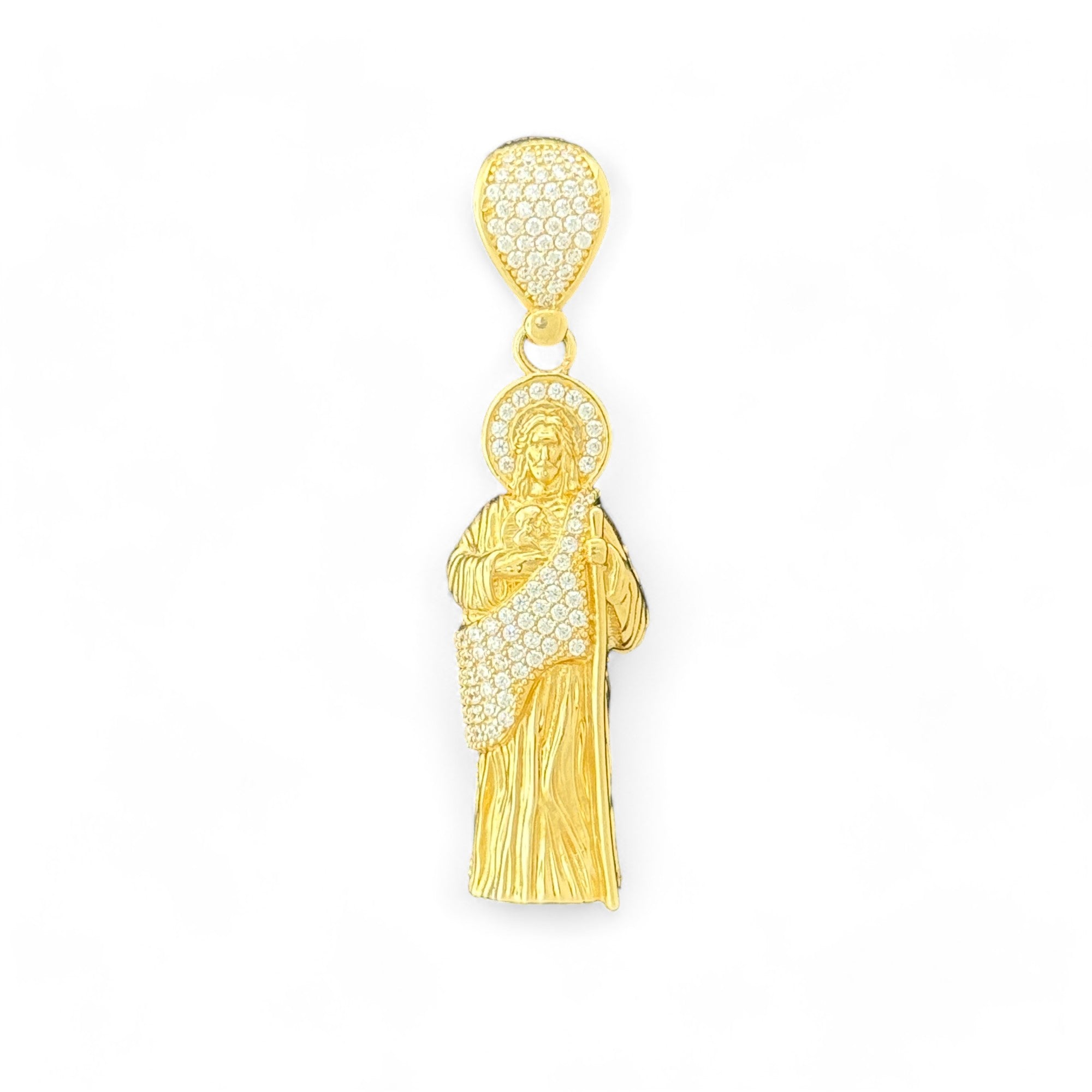14KT Gold Crucifix Cross Pendant with Sparkling Cubic Zirconia Stones - Elegant Religious Jewelry