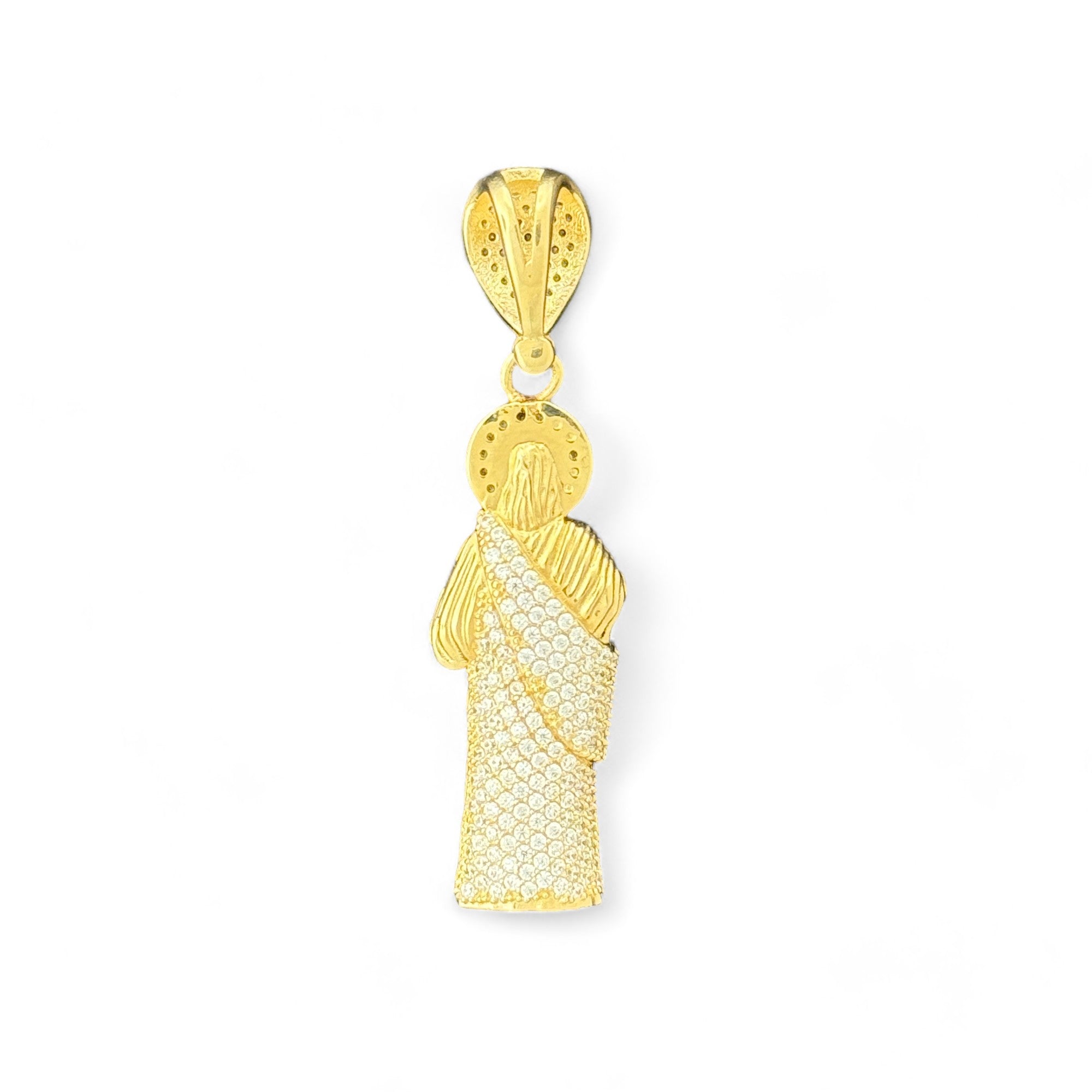 14KT Gold Crucifix Cross Pendant with Sparkling Cubic Zirconia Stones - Elegant Religious Jewelry