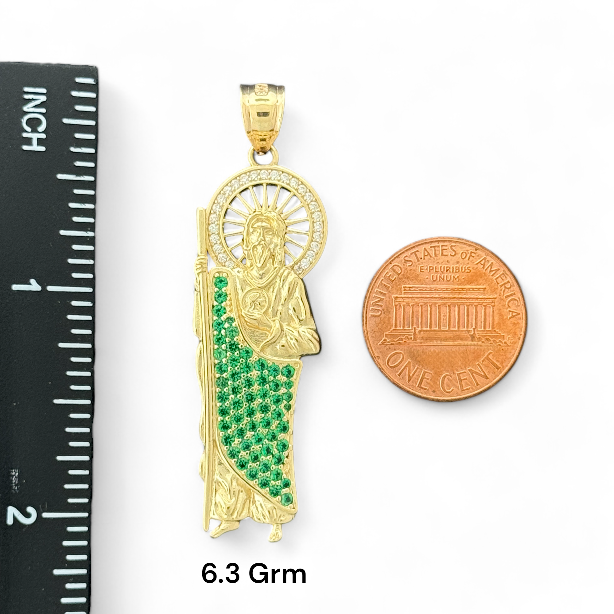 14KT Gold Crucifix Cross Pendant with Sparkling Cubic Zirconia Stones - Elegant Religious Jewelry