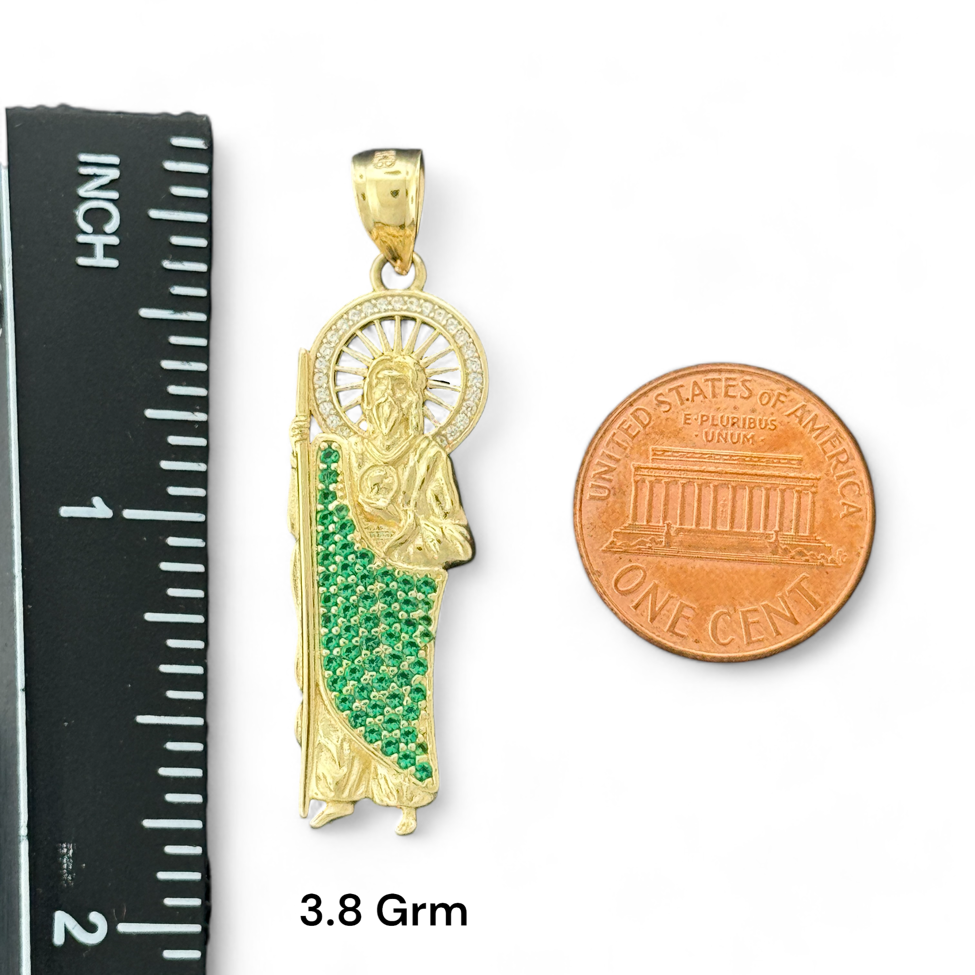 14KT Gold Crucifix Cross Pendant with Sparkling Cubic Zirconia Stones - Elegant Religious Jewelry