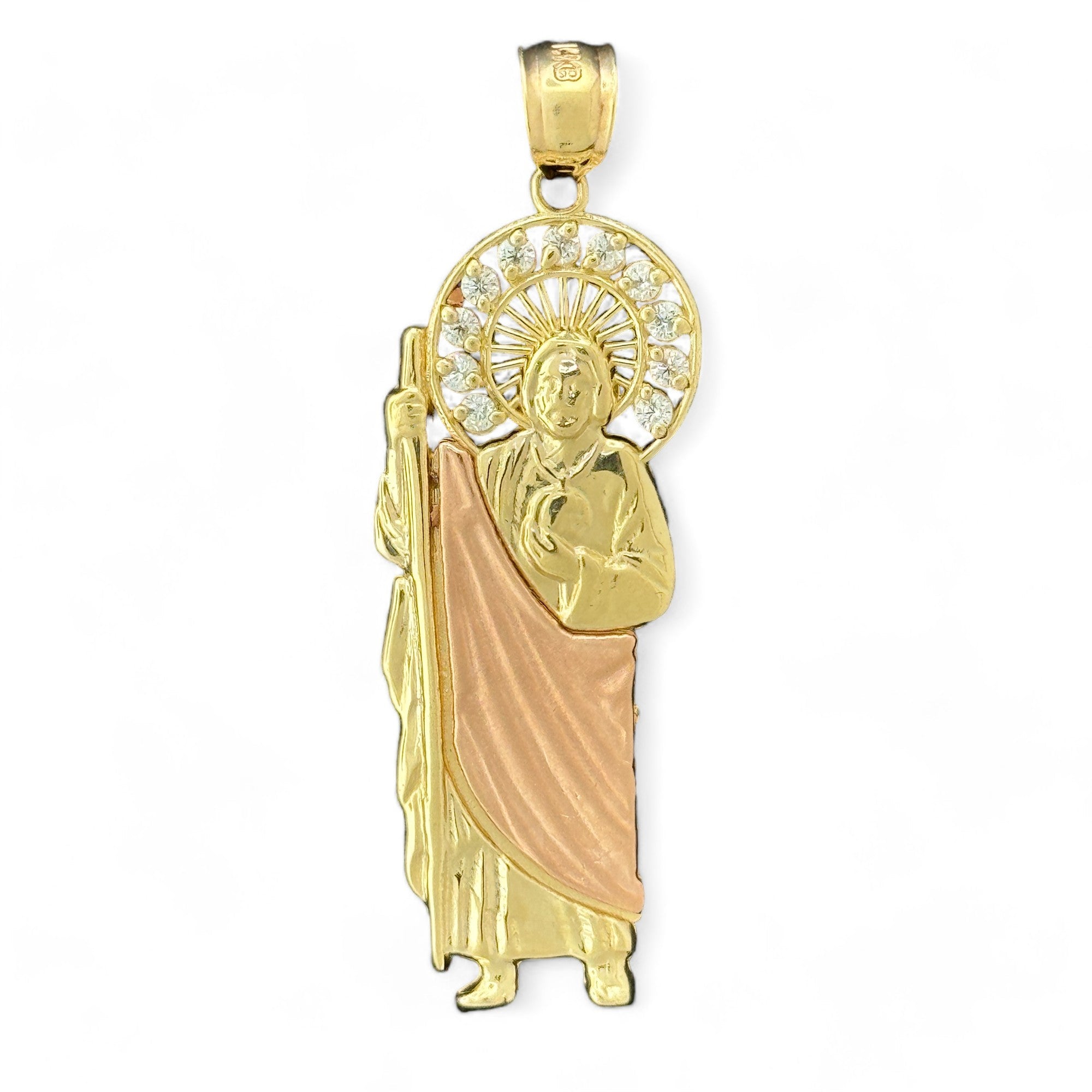 14KT Gold Crucifix Cross Pendant with Sparkling Cubic Zirconia Stones - Elegant Religious Jewelry