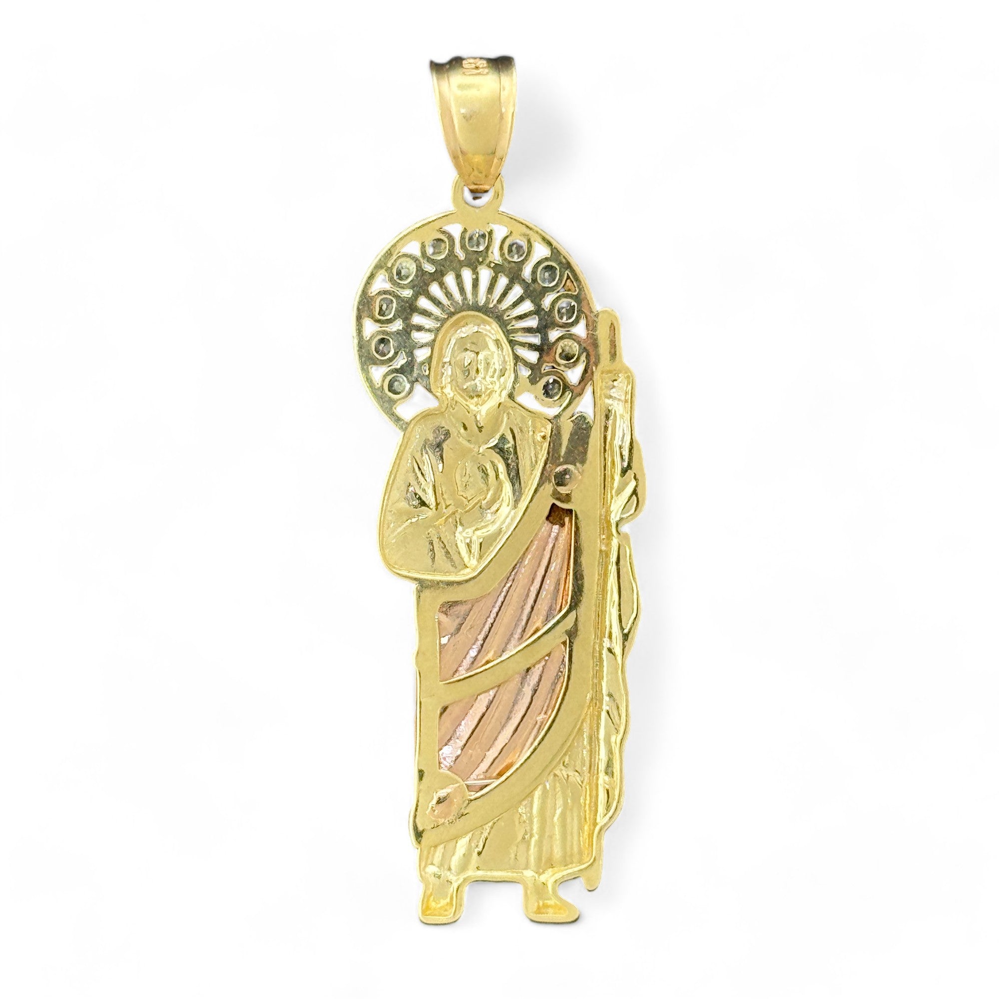14KT Gold Crucifix Cross Pendant with Sparkling Cubic Zirconia Stones - Elegant Religious Jewelry