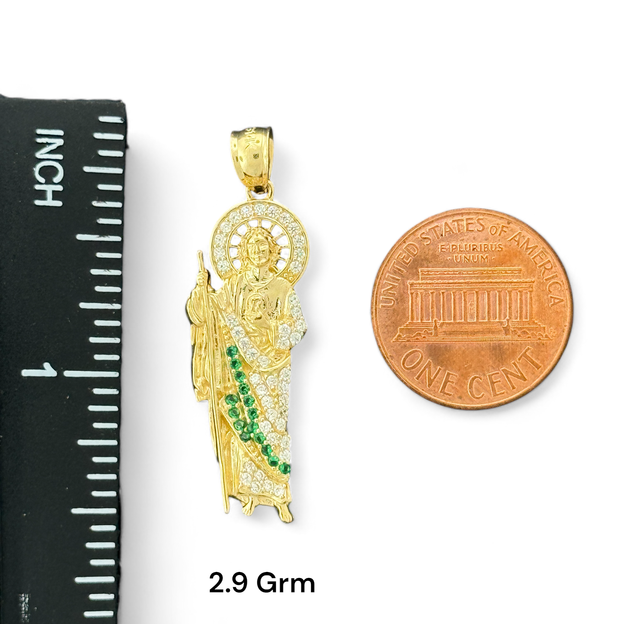 14KT Gold Crucifix Cross Pendant with Sparkling Cubic Zirconia Stones - Elegant Religious Jewelry